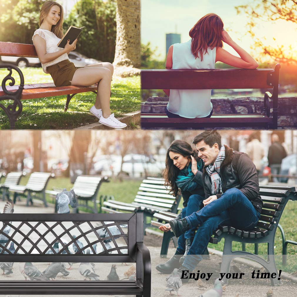 FDW Outdoor Garden Bench with Plastic Backrest - Durable Metal Patio Bench for Park, Yard, Porch, Entryway & Clearance Areas - Perfect for Relaxing in Gardens, Parks or Outdoor Spaces