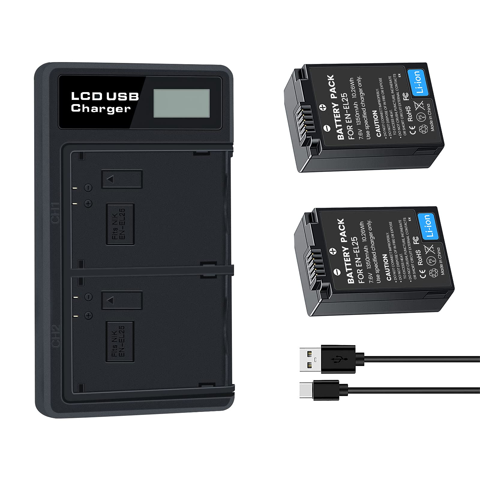 REYTRIC 2-Pack EN-EL25 Replacement Batteries with Dual USB Charger for Nikon Z50, Z fc Digital Cameras - Compatible with EN-EL25/ENEL25a 4241 Battery & MH-32 Charger - Perfect for Travel Photography and Extended Shooting Sessions