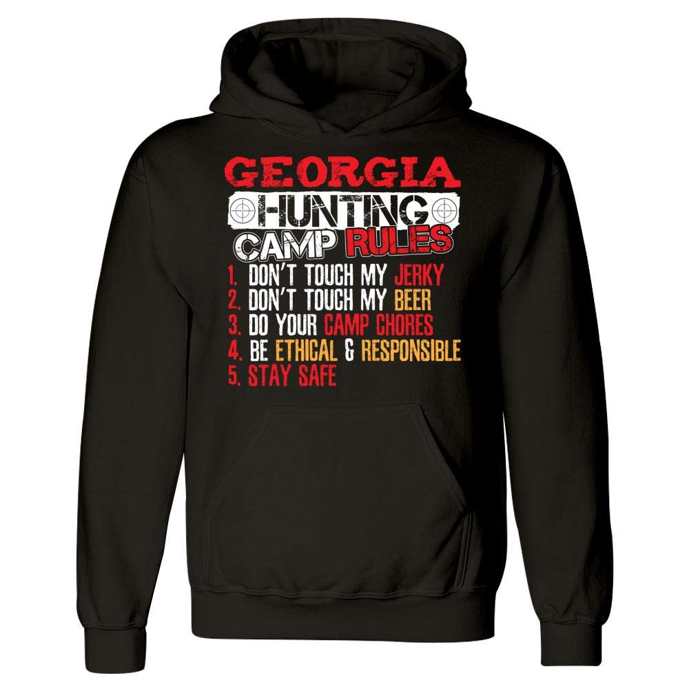 Funny Georgia Hunting Camp Rules Hoodie for Bow Hunters & Beer Lovers - Perfect for Outdoor Adventures & Casual Wear