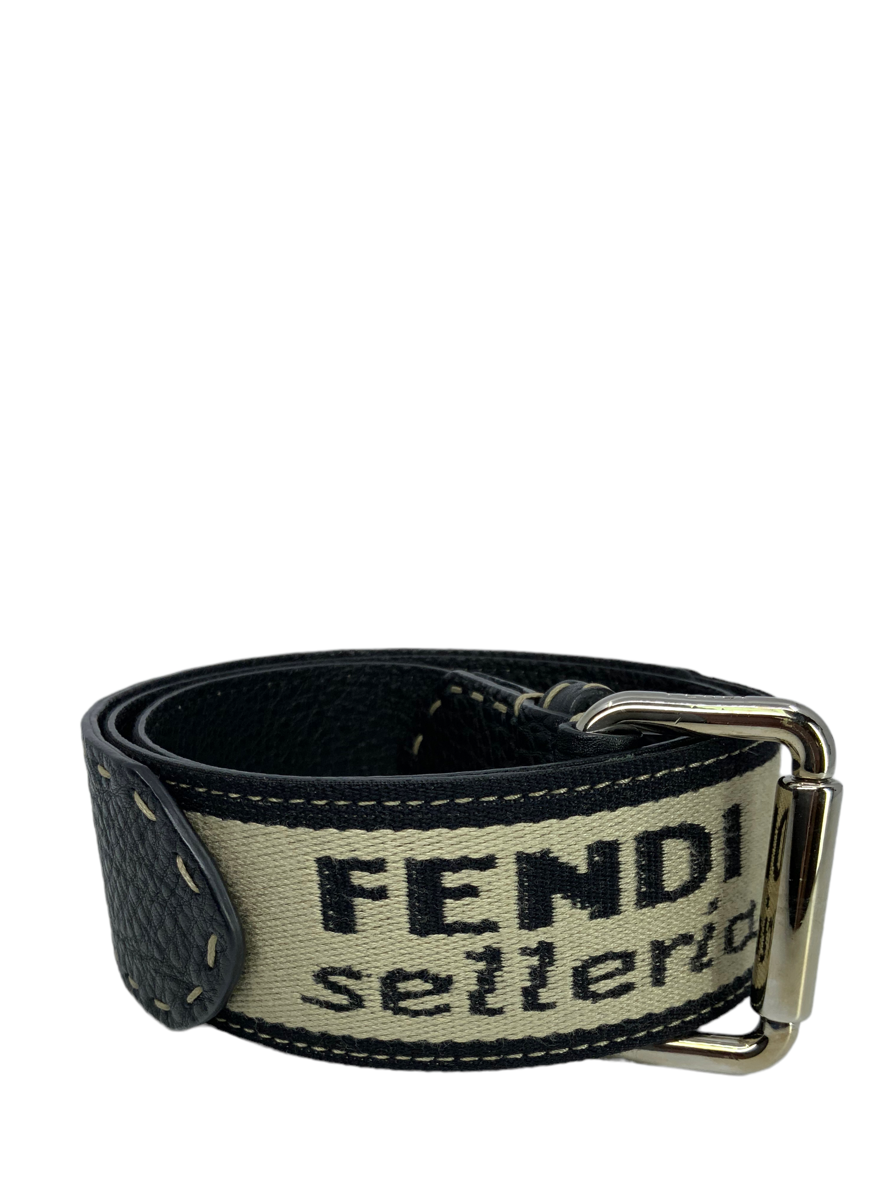 FENDI Selleria Leather and Canvas Logo Belt - Size 80 | Luxury Designer Belt for Men & Women | Perfect for Casual, Office & Formal Outfits