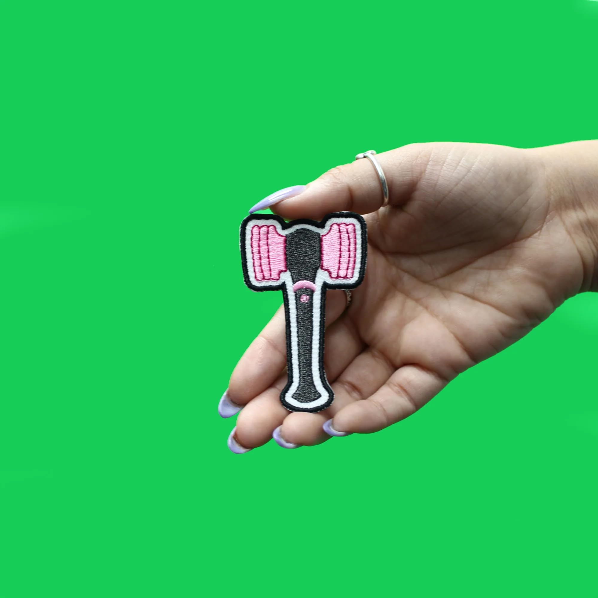 Kpop Fan Emoji Embroidered Iron On Patch - Hammer Light Stick Accessory for BTS Concerts & Kpop Merch Collection