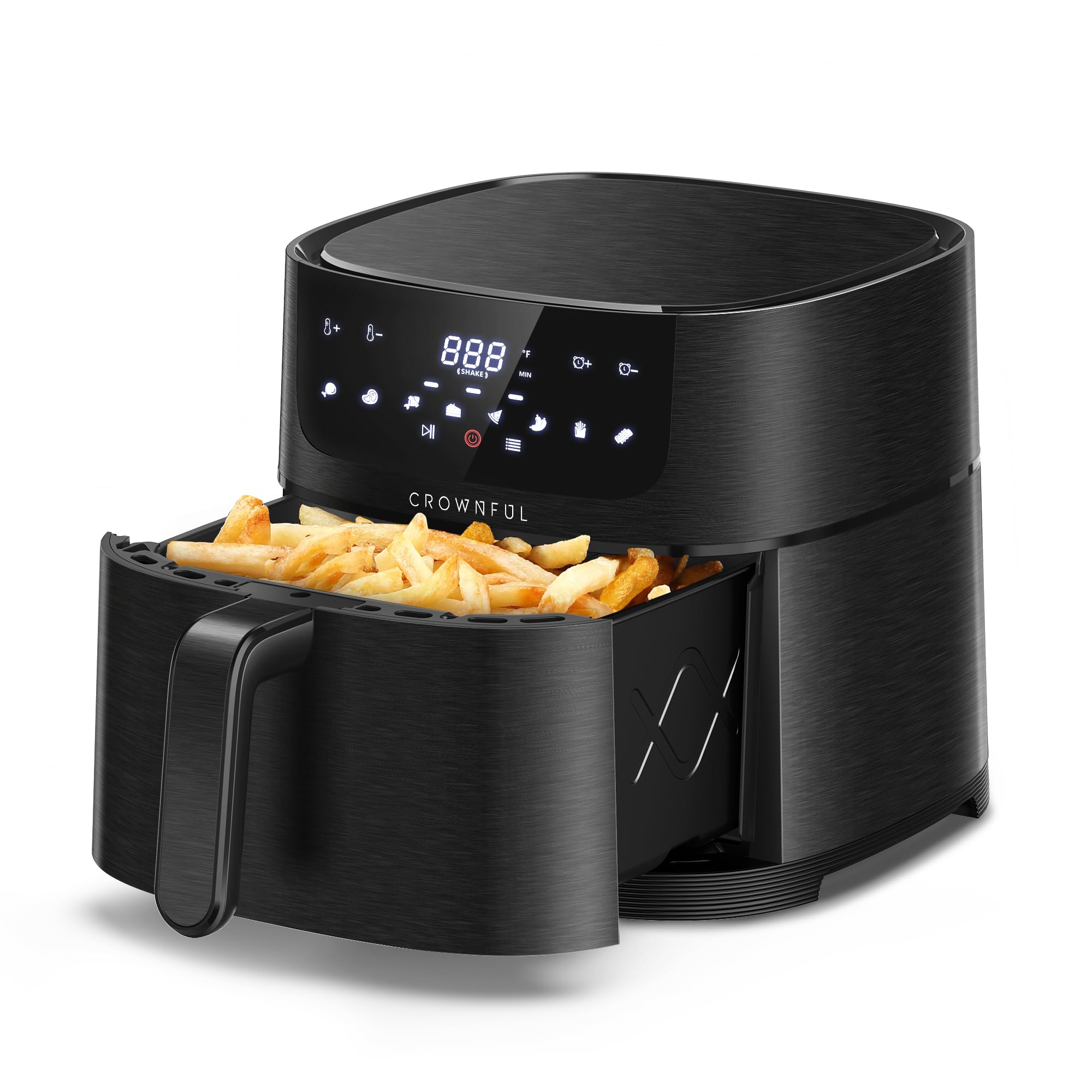 CROWNFUL 7 Quart Air Fryer - 1500W Oil-Free Electric Cooker with 8 Preset Functions, Digital LCD Touch Screen & Precise Temp Control | Shake Reminder | UL Certified (Black) | Perfect for Healthy Cooking, Quick Meals & Family Dinners