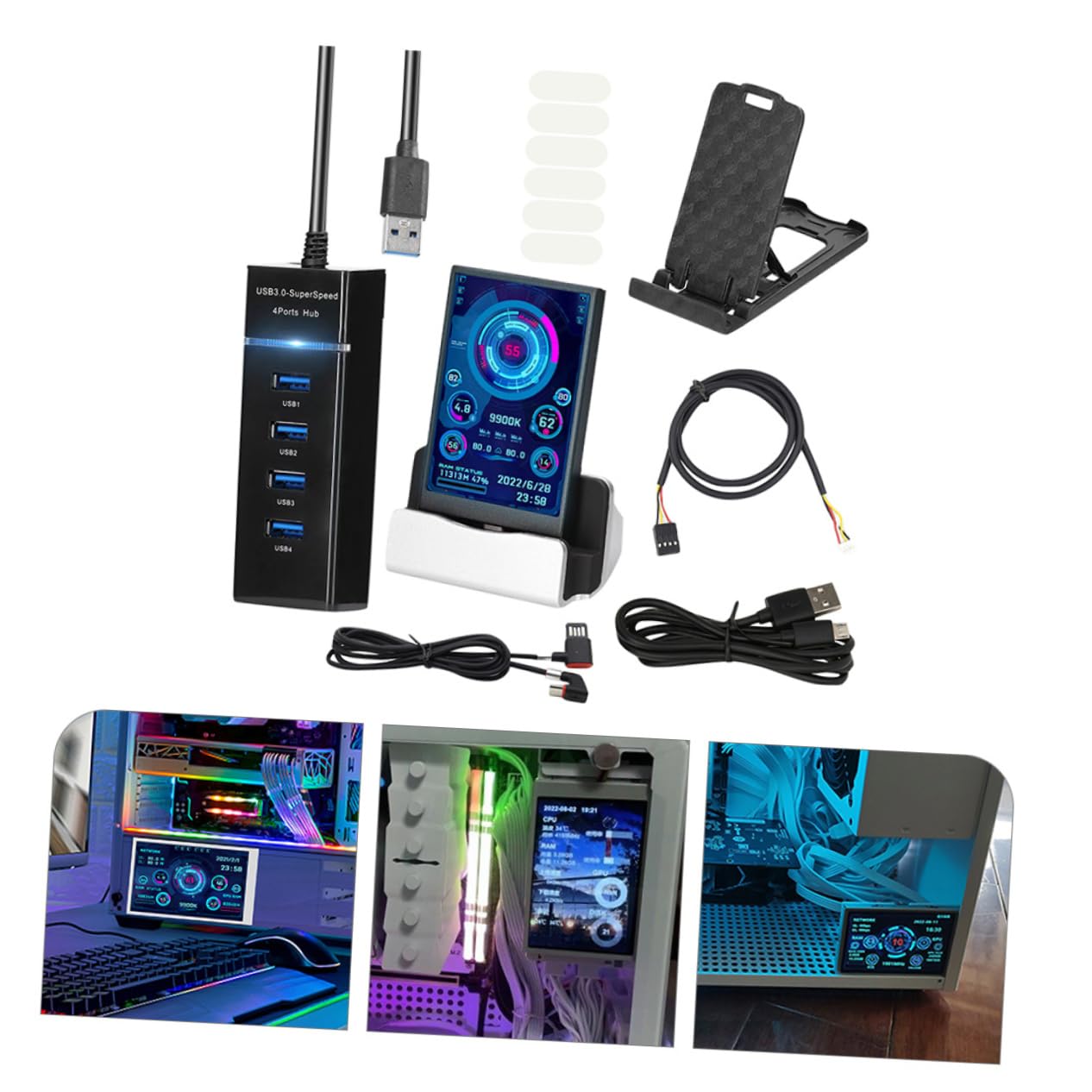 Uonlytech 3-Pack Secondary Monitor for PC - External GPU Enclosure, Mini Computer Display Case, HDD/CPU Data Monitor with Copper Cooling | Perfect for Gaming Rigs, Workstations & Network Monitoring