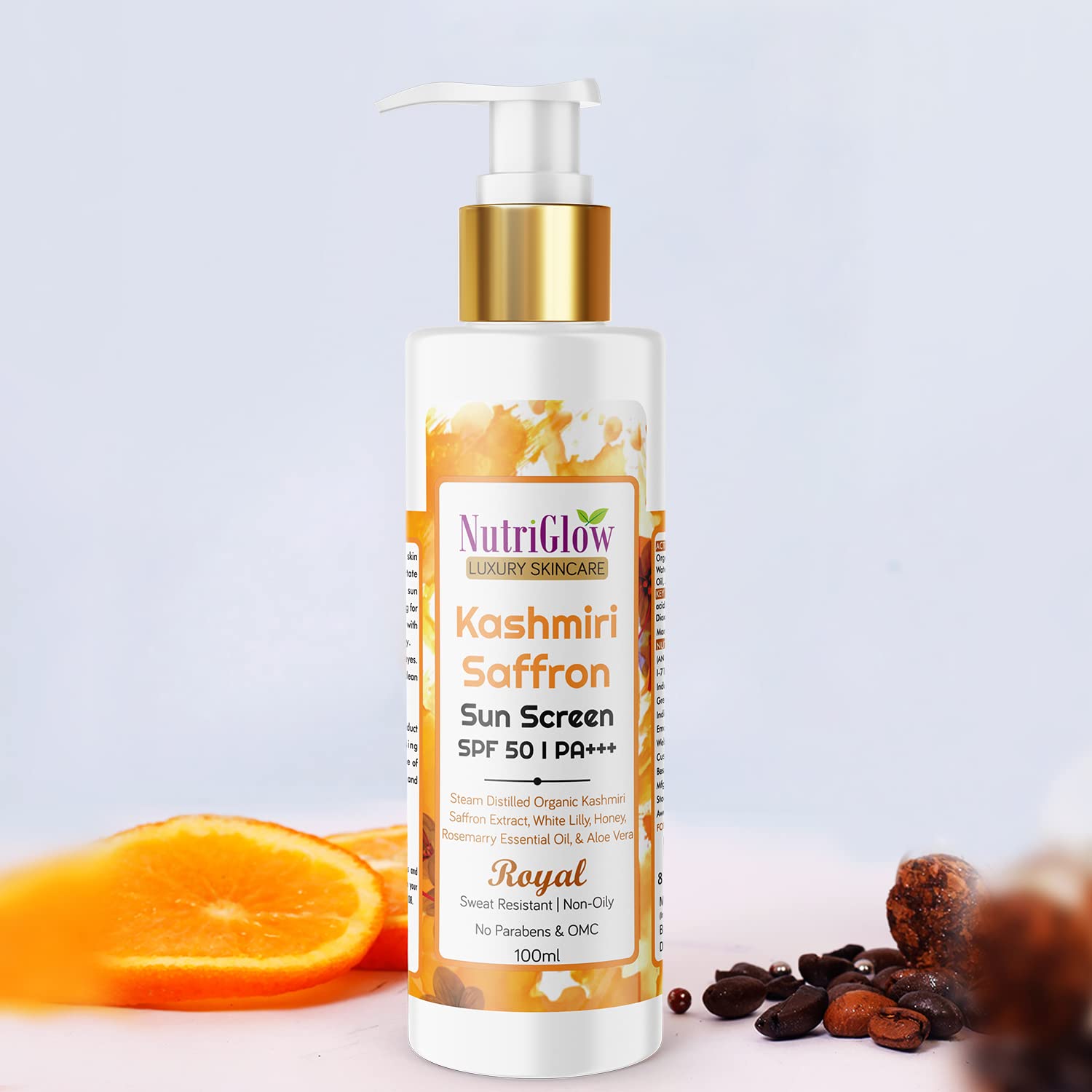 NutriGlow Luxury Skincare Kashmiri Saffron Face Toner with Aloe Vera & SPF 50 PA+++ | pH Balancing, Brightening, Blemish Treatment | 100ml (Pack of 2) | Perfect for Daily Hydration & Sun Protection
