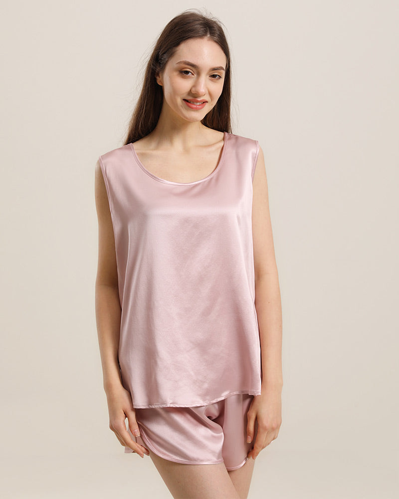 Luxury Silk Sleeveless Pajama Set for Women - Soft Breathable Sleepwear for Summer Nights & Spa Days - Perfect for Relaxation, Lounging and Gift Giving