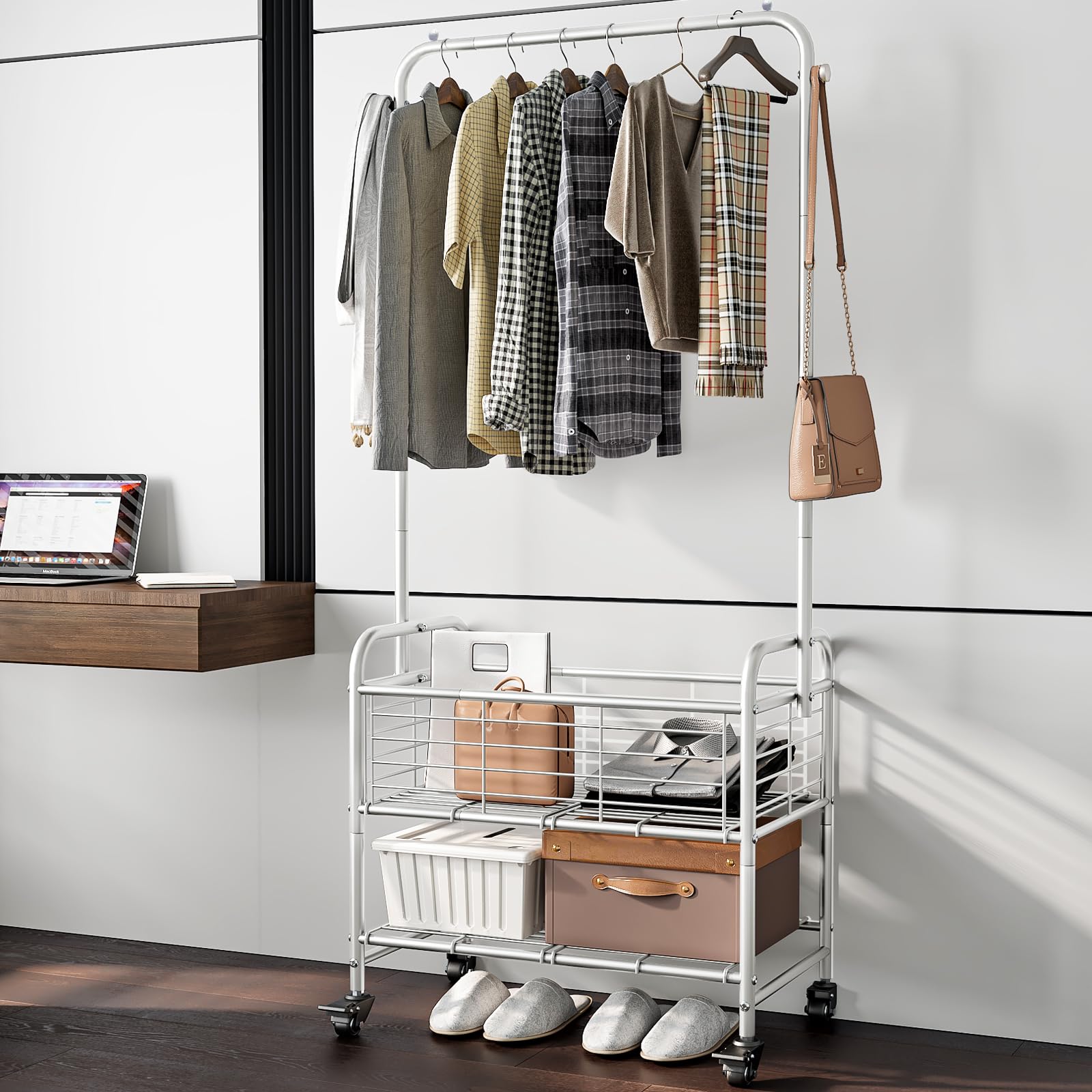 Rolling Laundry Basket with Wheels - Foldable Laundry Hamper & Sorter Cart with Hanging Rack, Grey | Perfect for Small Spaces, Apartments, and Laundry Room Organization