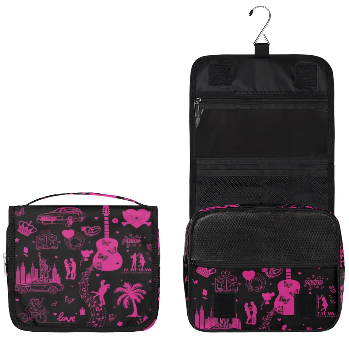 Deep Pink Hanging Travel Toiletry Bag for Women - Waterproof Cosmetic Makeup Organizer with Hook for Shampoo, Toiletries & Full-Sized Containers | Perfect for Gym, Vacation & Business Trips