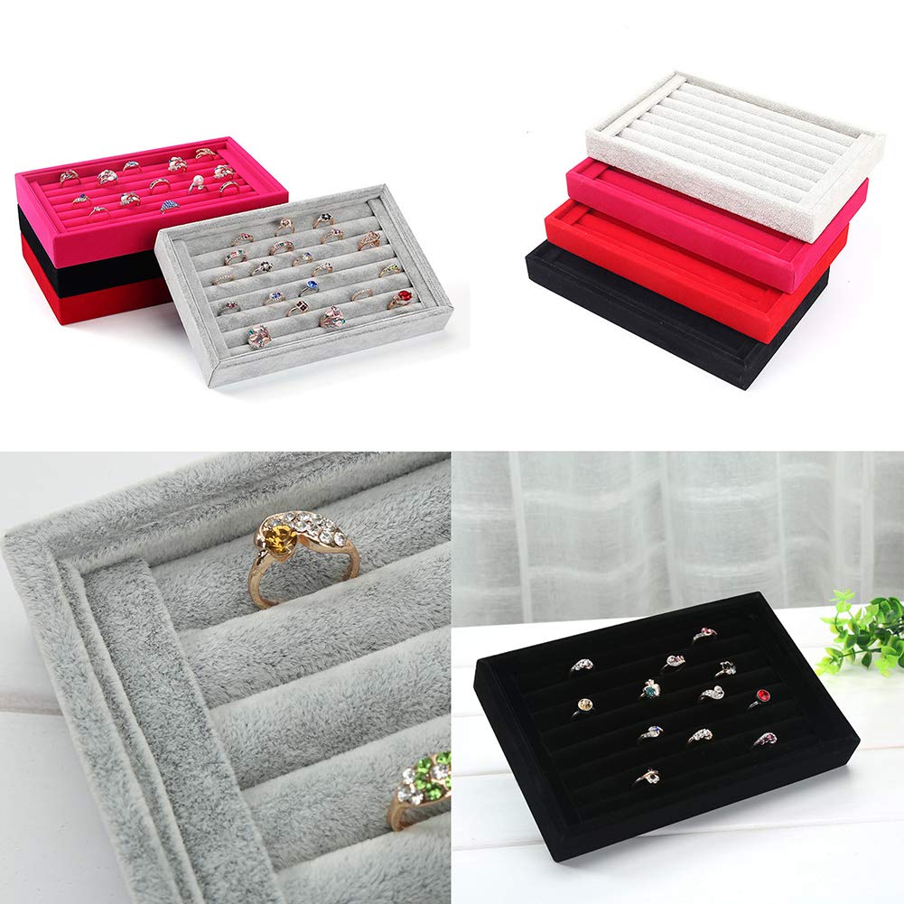 Velvet Jewelry Display Tray - 1-2 Piece Ring & Earring Organizer Box (8.86