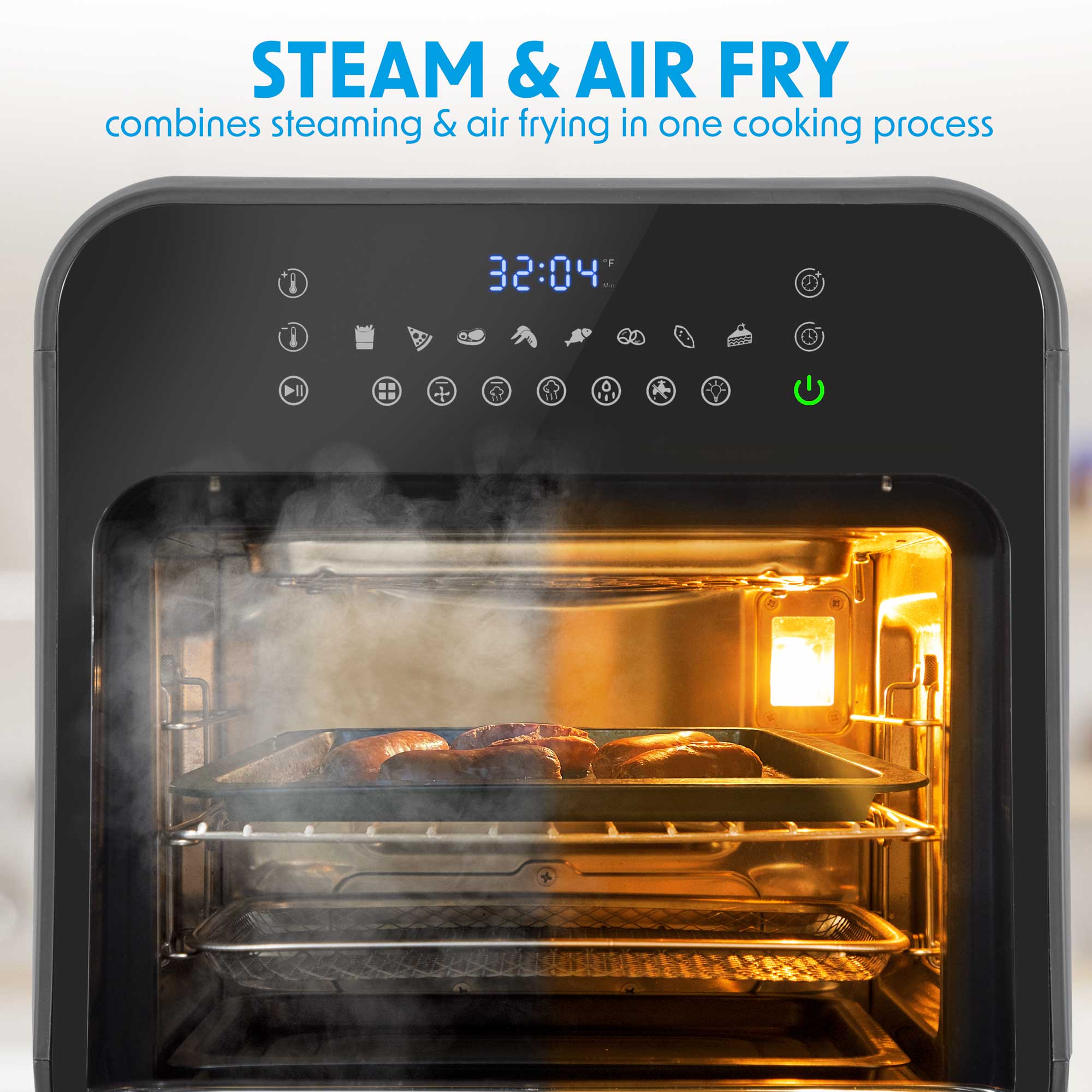 Baridi 15L Digital Air Fryer Oven Combo with Steam Function - 8 Preset Cooking Modes, Self-Cleaning, 1635W, Black (DH171) - Perfect for Healthy Frying, Baking, Roasting & Reheating Meals