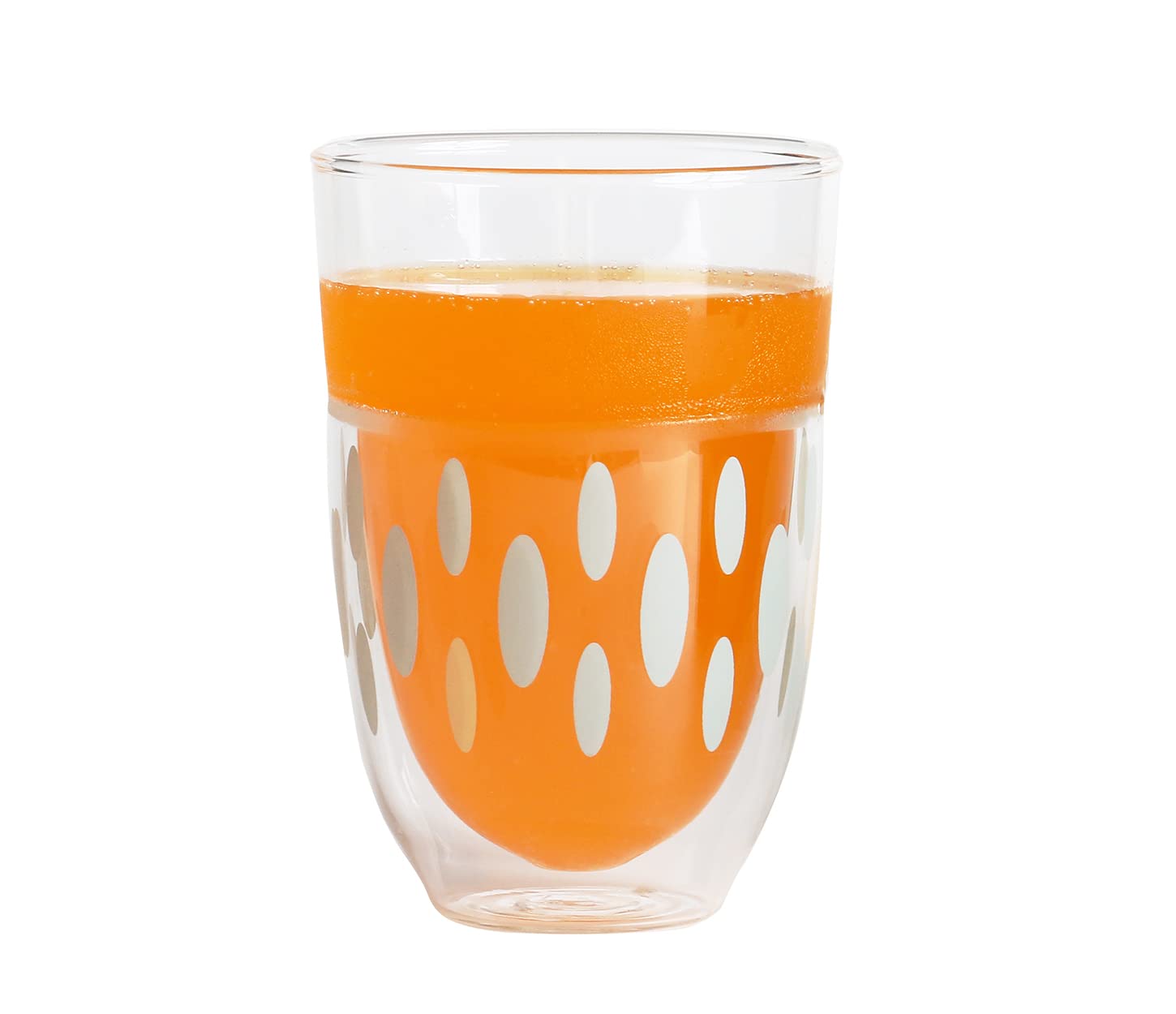 Double-Wall Insulated Coffee Mug - 15oz Glass Tumbler for Hot & Cold Drinks - Perfect for Coffee, Tea, Juice, Latte, Americano - Leakproof & Sweatproof - Ideal for Office, Travel, Camping (Blue Oval Dot Design)