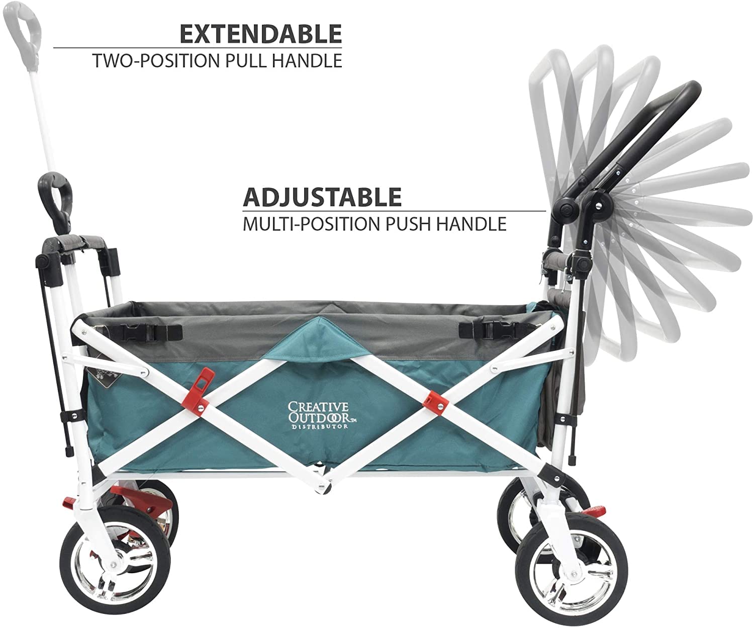 **Premium Outdoor Wagon for Kids - Push & Pull Double Stroller with Removable Canopy & Seat Belts, Foldable Garden Cart, Adjustable Handle - Perfect for Beach, Park, Camping & Shopping (Teal)**