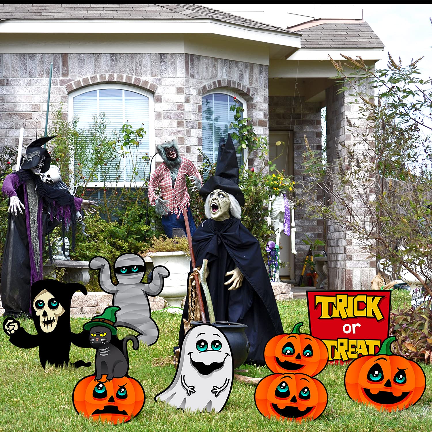 Spooky Halloween Outdoor Decorations - Haunted House Yard Signs with Metal Stakes for Scary Theme Parties | Perfect for Front Lawn, Garden & Halloween Night Decor