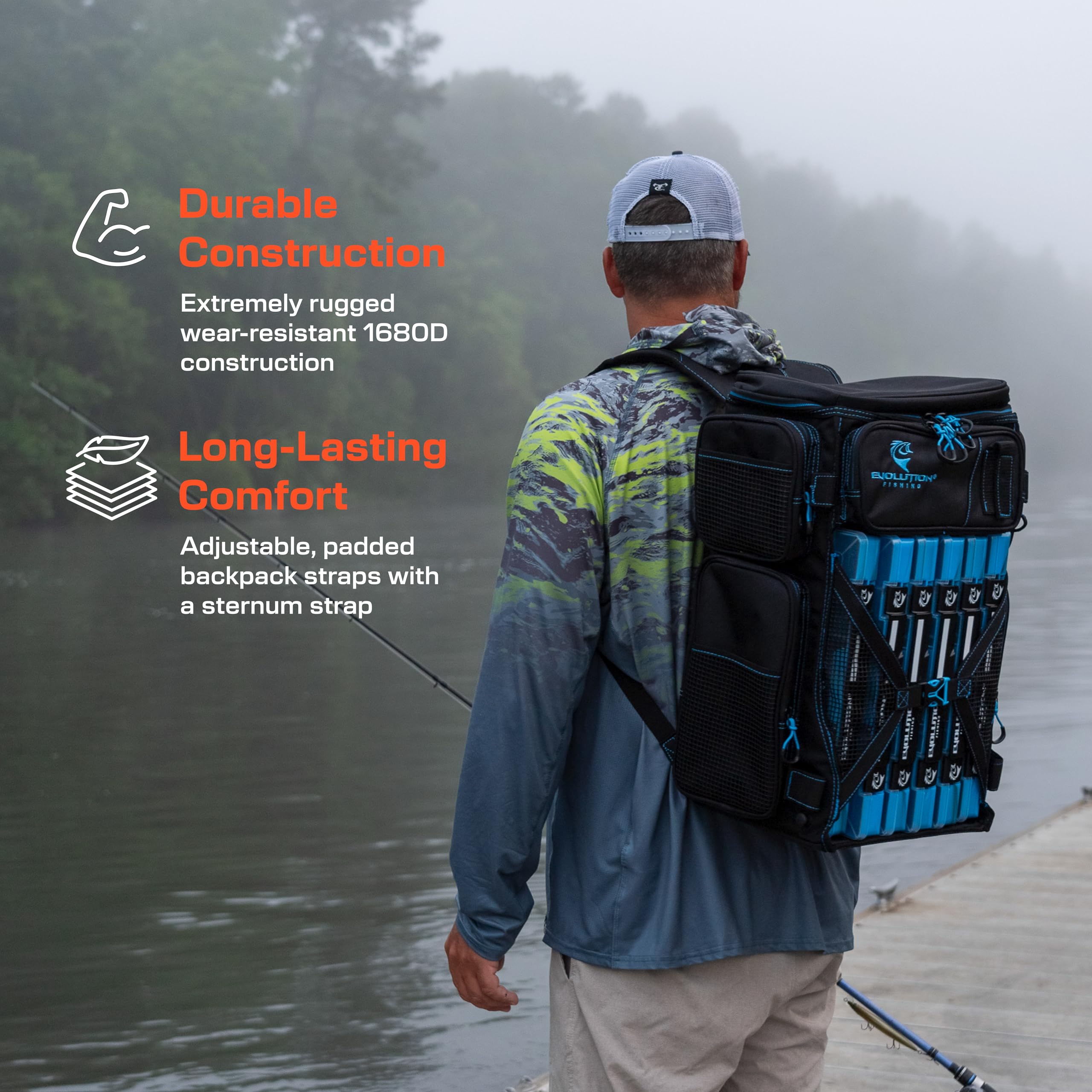 Evolution Fishing Drift Series Tackle Backpack 3600 - Heavy Duty Outdoor Fishing Backpack with 6 Tackle Trays | Perfect for Bass, Trout & Saltwater Fishing Trips