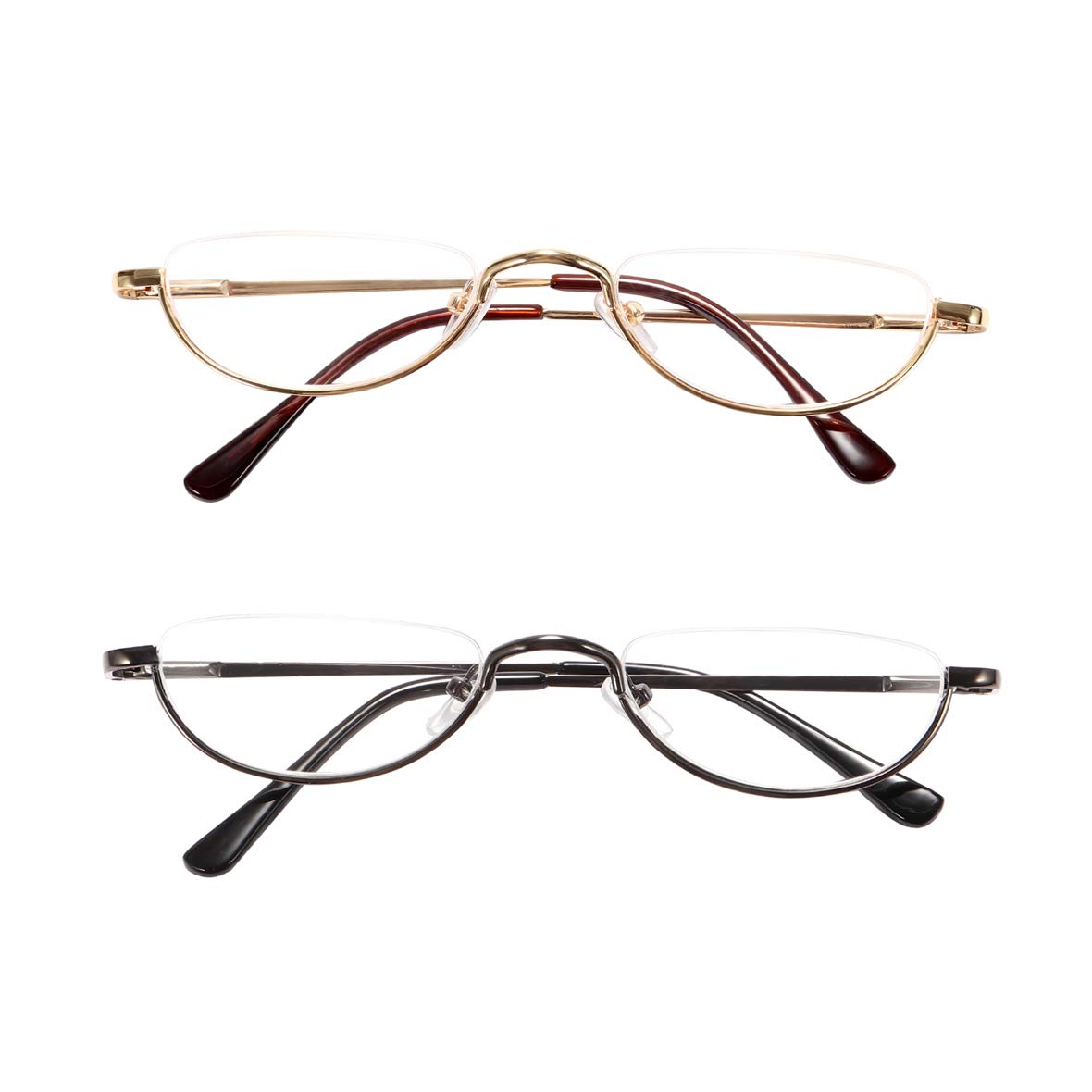 2 Pack Vintage Metal Half Moon Reading Glasses for Women & Men - Slim Half Frame Lens Readers (+1.00 to +3.50) | Lightweight & Durable | Perfect for Reading, Crafts & Close Work