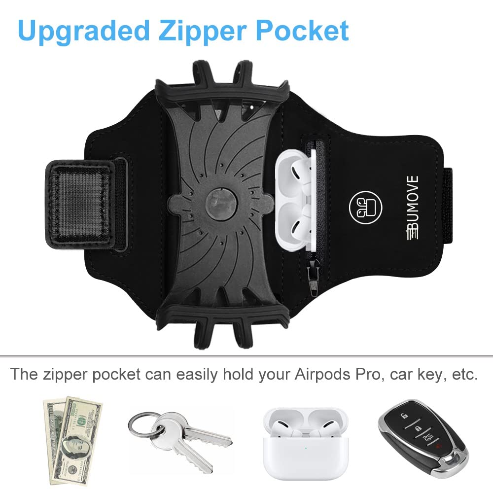 Rotatable Running Armband for iPhone 16 15 14 13 12 Pro Max Plus & Samsung Galaxy S25 S24 S23 S22 Ultra Note - Adjustable Phone Holder with Headset Pocket - Perfect for Jogging, Gym Workouts & Outdoor Activities (Black)