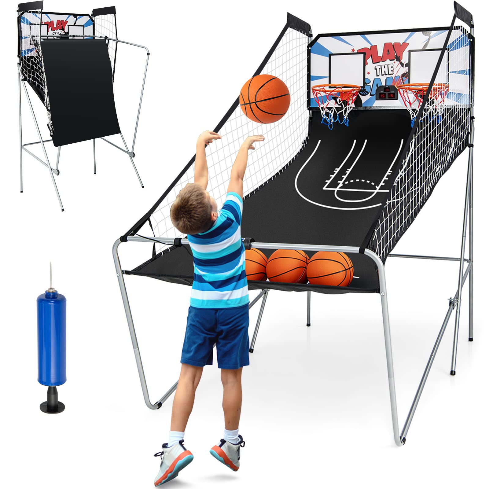 Foldable Dual Shot Basketball Arcade Game with Electronic Scoring - Indoor/Outdoor Fun for Kids & Adults
