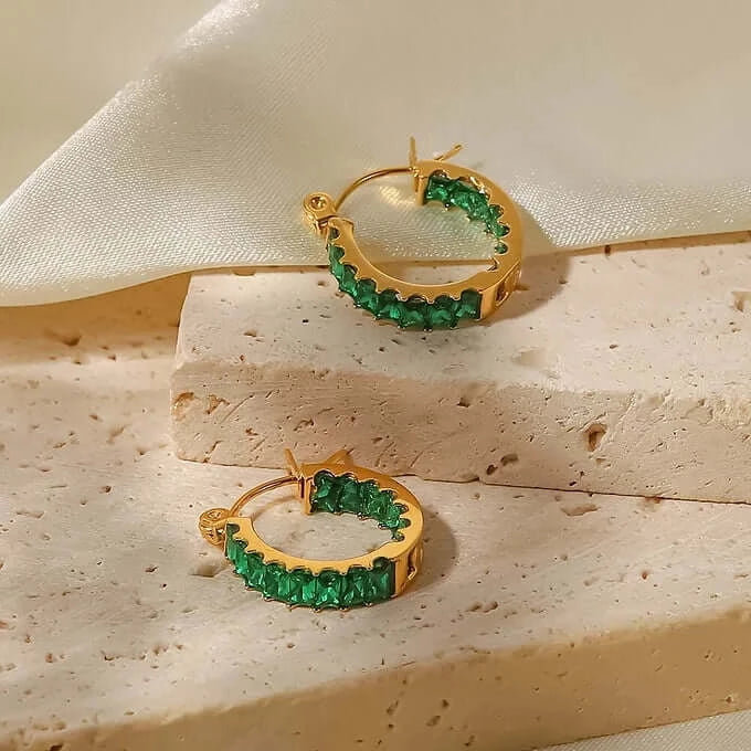 18K Gold Plated Sparkly CZ Hoop Earrings for Women | Trendy Cubic Zirconia Jewelry Gift for Birthday, Anniversary & Party | JDE239