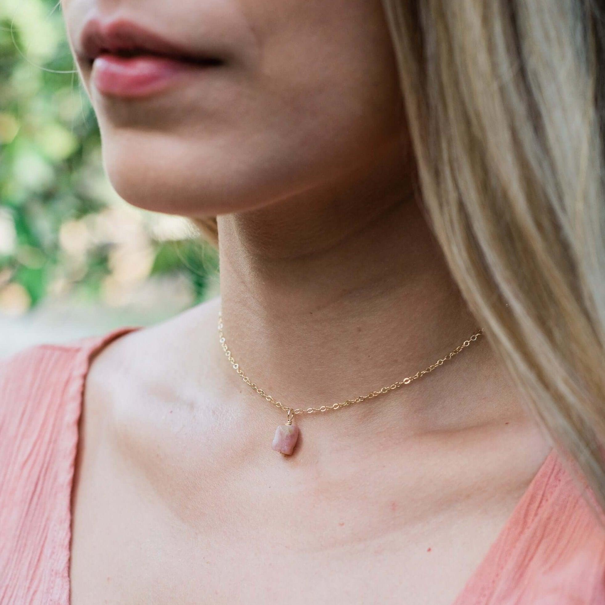 Natural Pink Peruvian Opal Gemstone Pendant Necklace - Dainty Choker for Women, Boho Jewelry Gift for Her, Perfect for Everyday Wear & Special Occasions