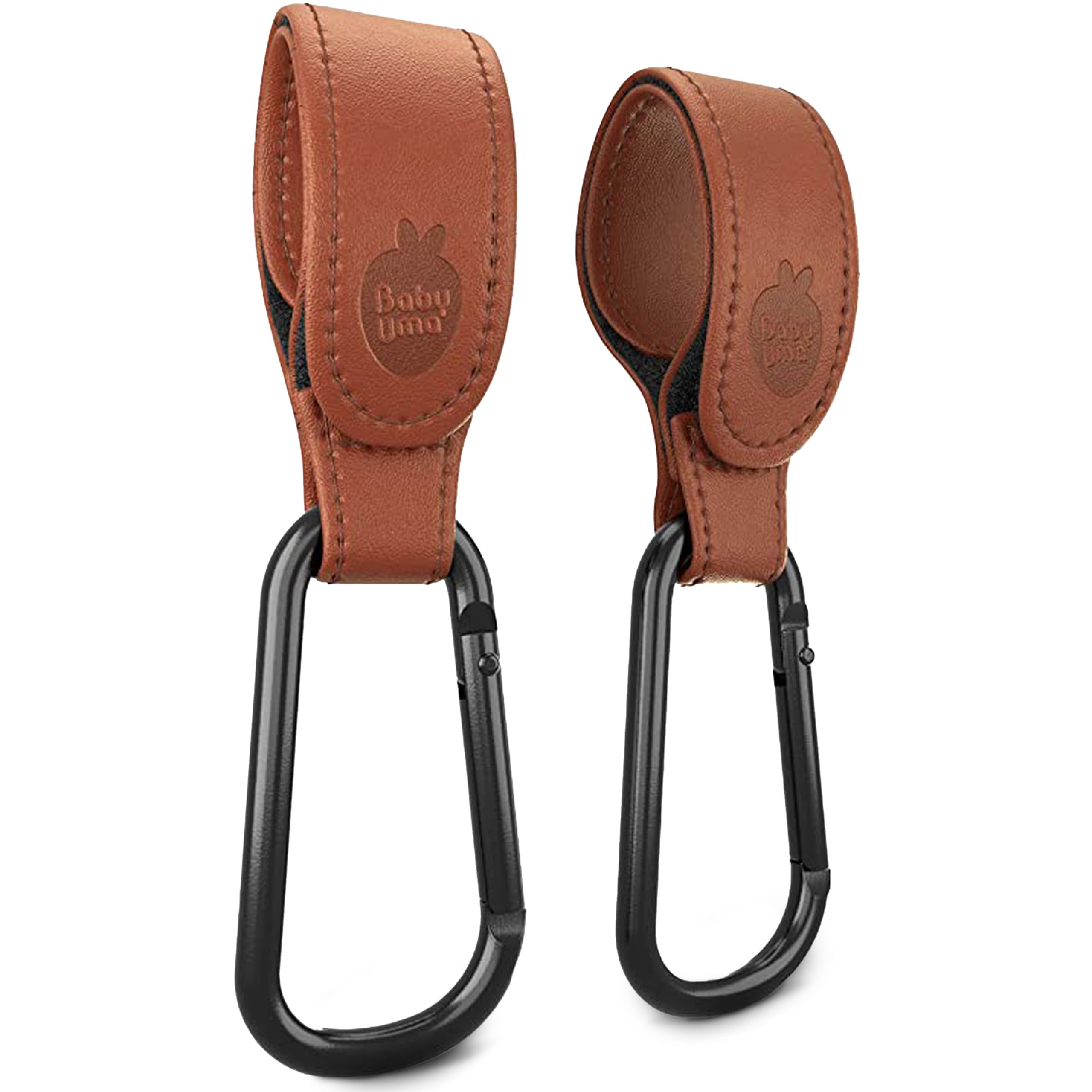 Premium Baby Stroller Hooks for Bags (2 Pack) - Universal Non-Slip Stroller Accessories, Leather-Style Stroller Clips Holds Up to 11 lbs Each - Perfect for Diaper Bags, Shopping Bags & Baby Essentials on the Go