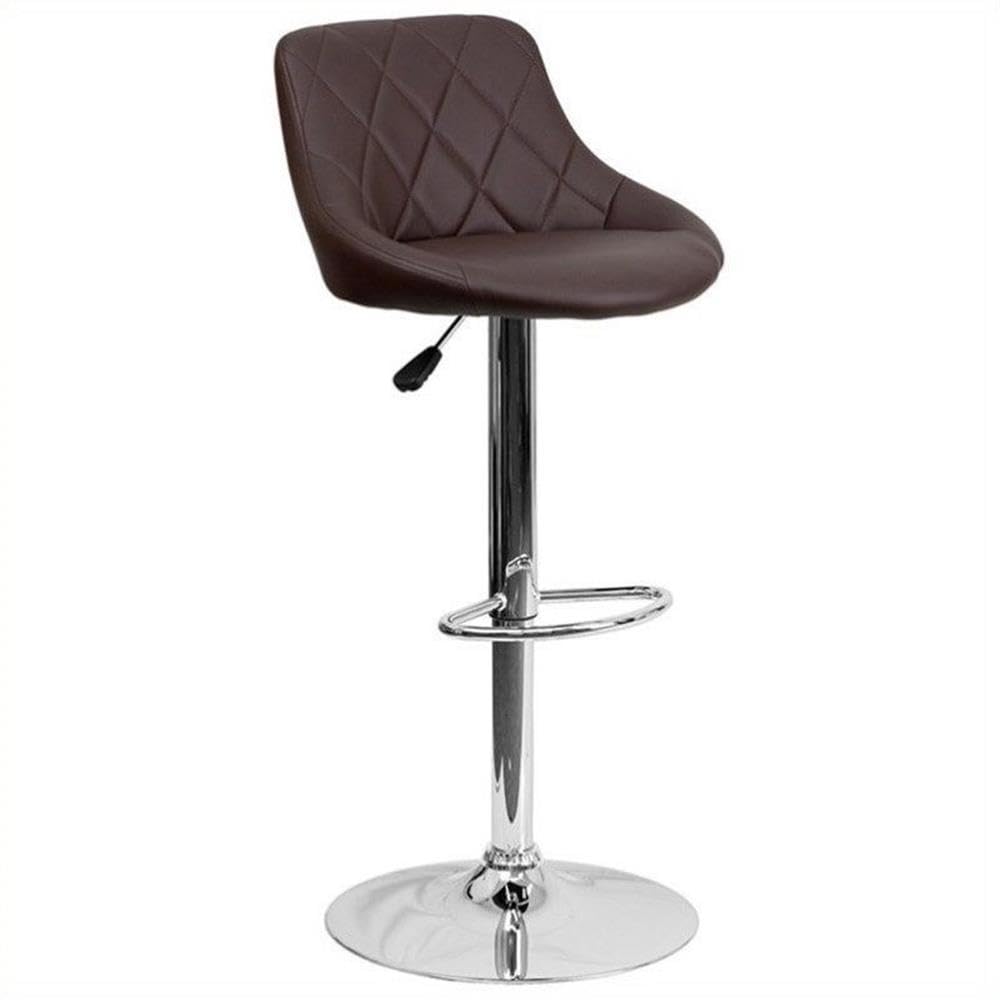 Home Square Adjustable Quilted Bucket Seat Bar Stool Set of 3 - Brown Kitchen Counter Stools for Dining Room, Breakfast Nook & Home Bar