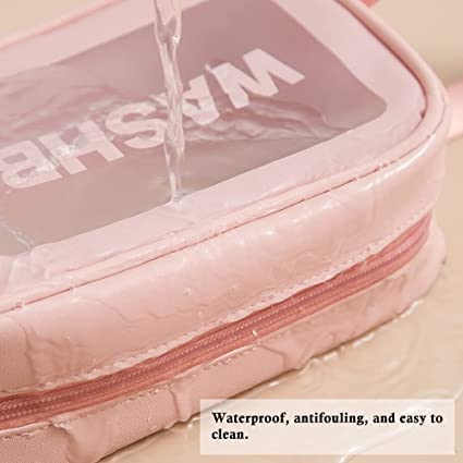 Waterproof Travel Toiletries Bag for Women - Pink PVC Cosmetic Makeup Organizer Case, Portable Wash Bag for Business Trips & Bathroom Essentials (Medium Size) | Perfect for Air Travel, Gym, Camping & Daily Use