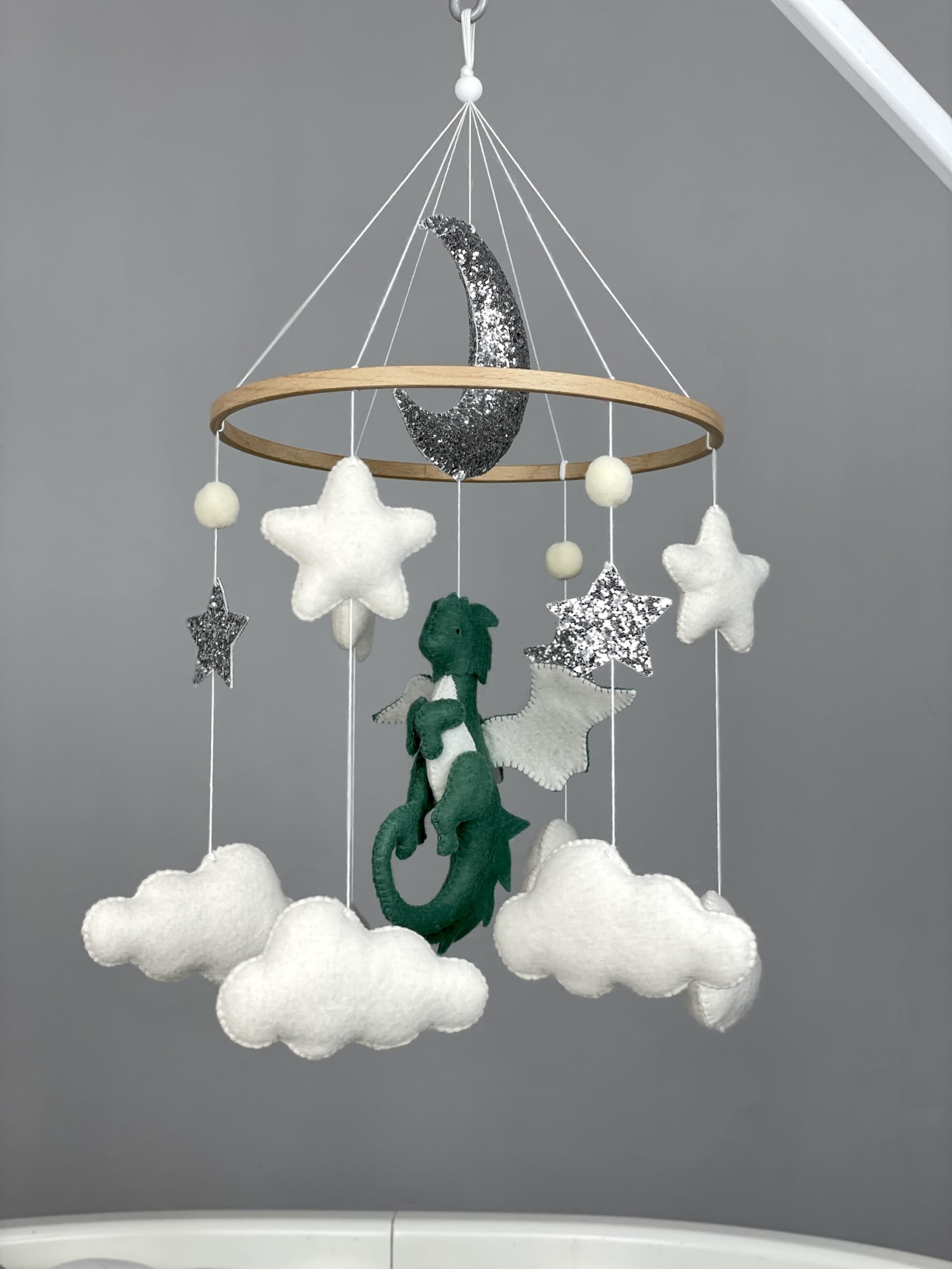 Fantasy Dragon Crib Mobile - Handmade Felt Dragon Nursery Decor, Neutral Baby Shower Gift for Boys & Girls | Perfect for Newborn Nursery, Baby Shower Theme & Pregnancy Gift Ideas