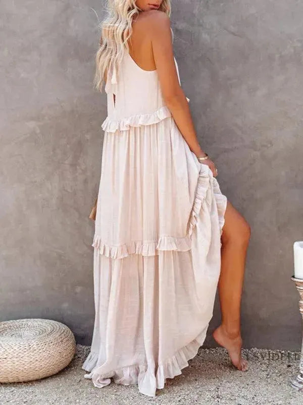 Elegant Sleeveless Ruffle Maxi Dress for Women - Summer Beach Party & Evening Occasion Wear