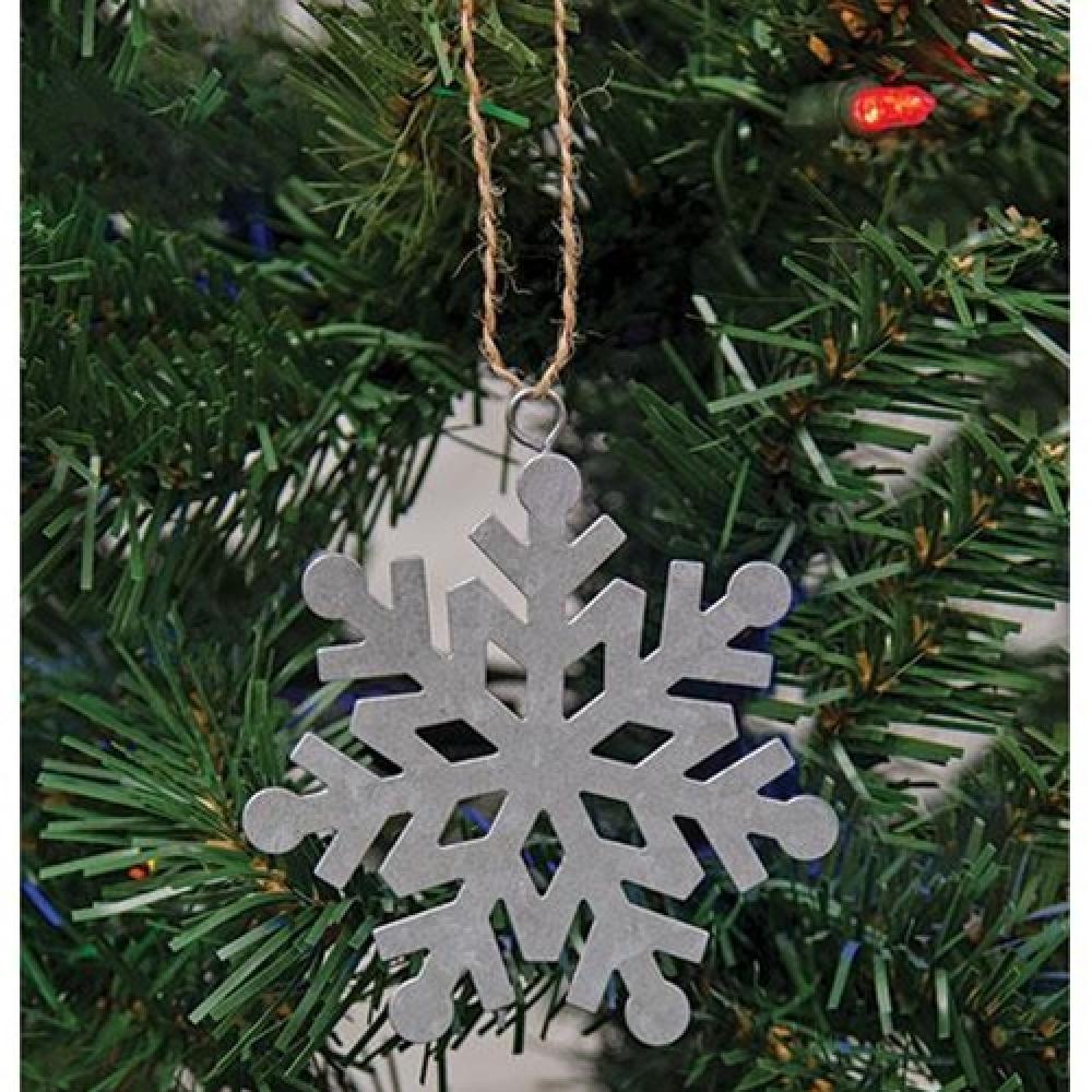 Galvanized Metal Snowflake Ornament - Rustic Winter Holiday Decor for Christmas Tree, Home, and Outdoor Use