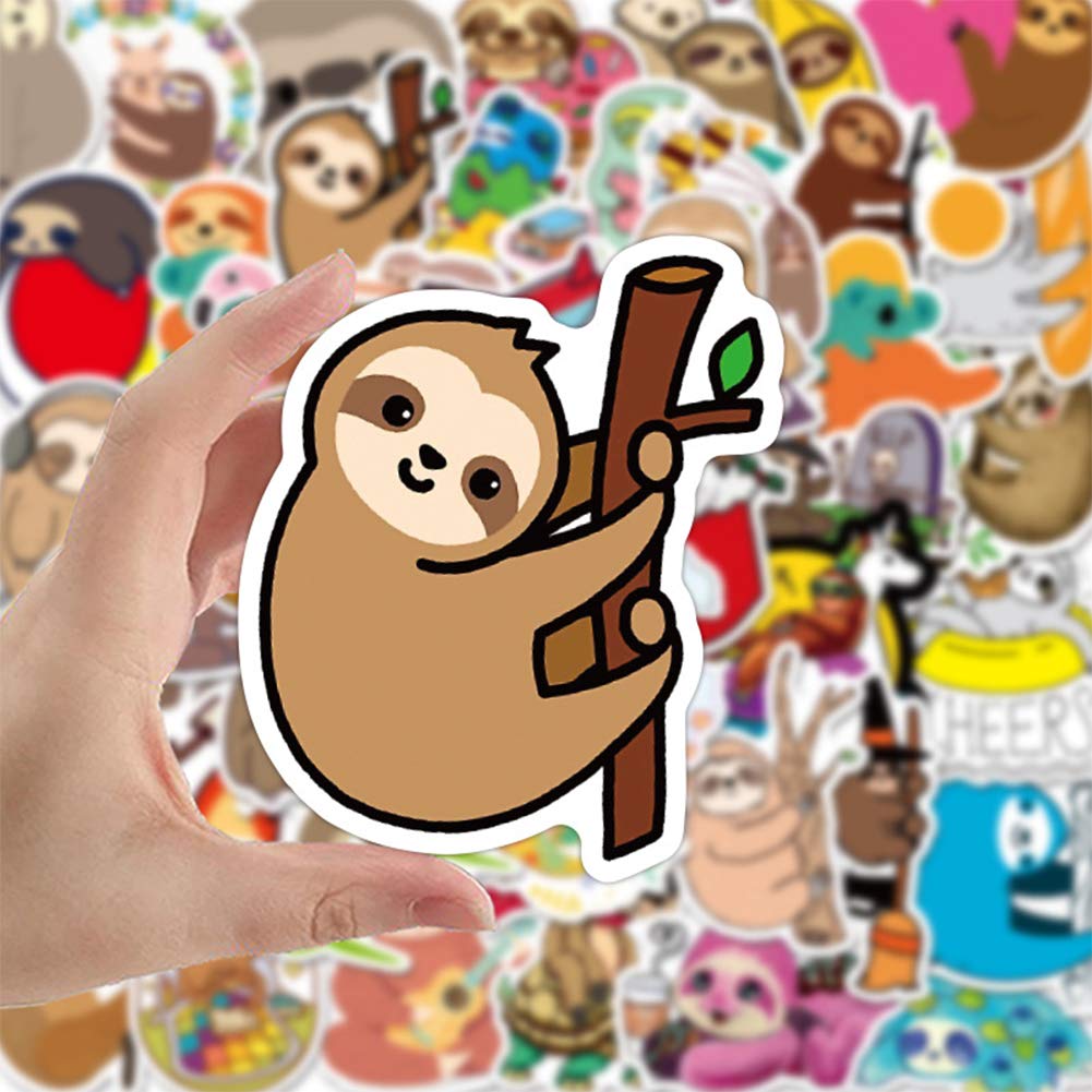50 Pcs Sloth Stickers - Waterproof Vinyl Decals for Water Bottles, Laptops, Bikes & More | Cute Sloth Decor for School, Office, Travel & DIY Projects