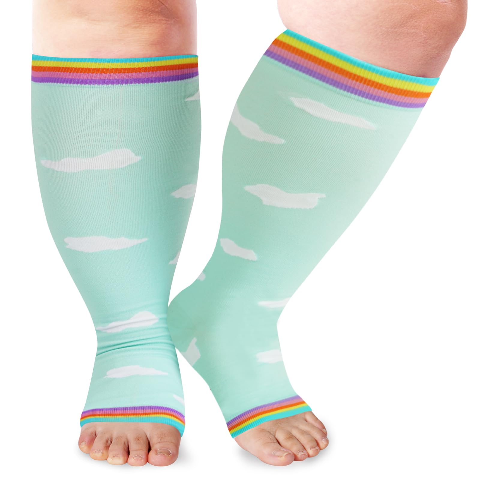 LOUSGUTA Open Toe Compression Socks 15-20 mmHg for Women & Men - Plus Size Toeless Knee High Support Socks for Wide Calf - Ideal for Travel, Running, Nursing & Varicose Vein Relief
