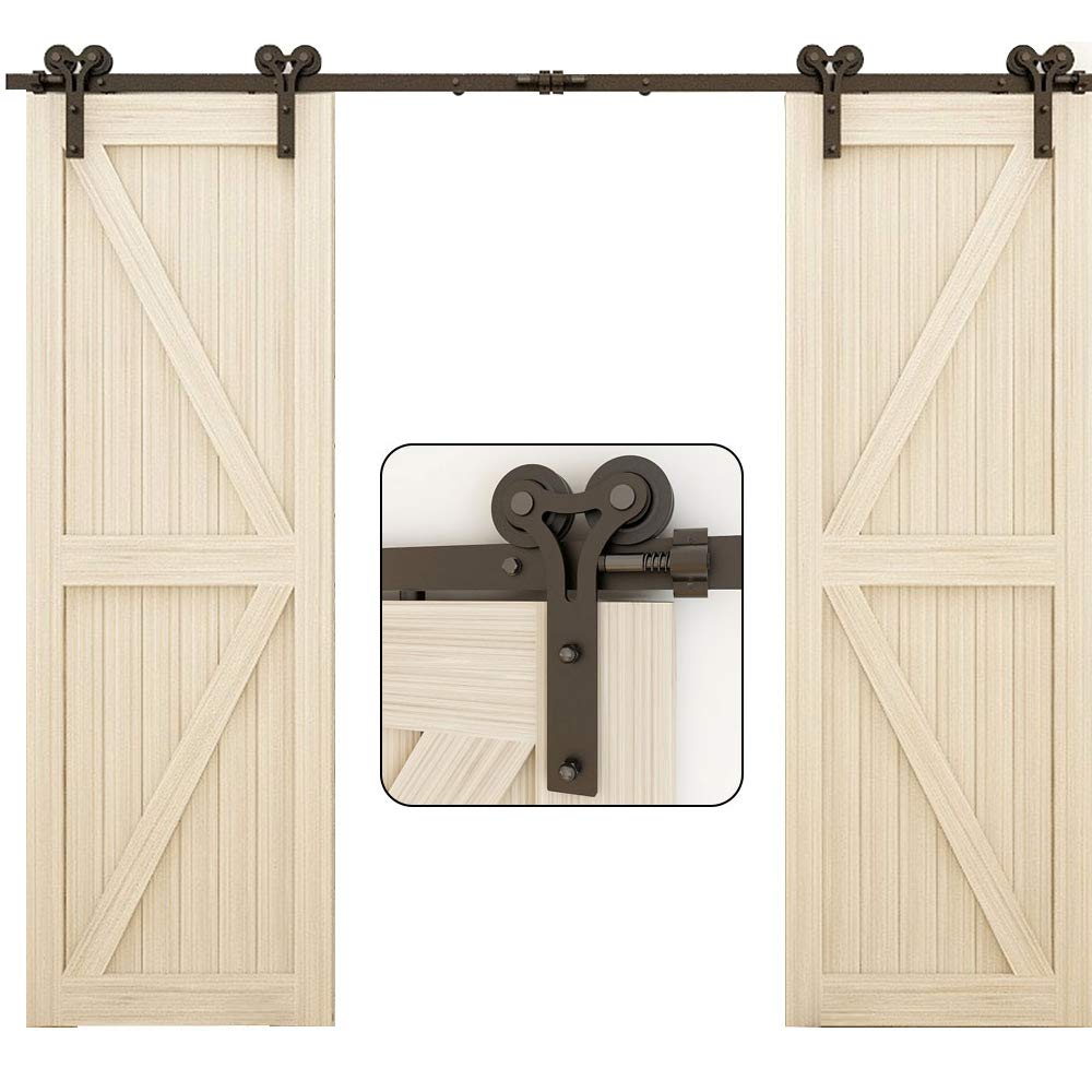 10FT Heavy Duty Sliding Barn Door Hardware Kit for Double Wood Doors - Smooth & Quiet Y-Style Hanger - Perfect for Farmhouse, Loft & Rustic Home Décor