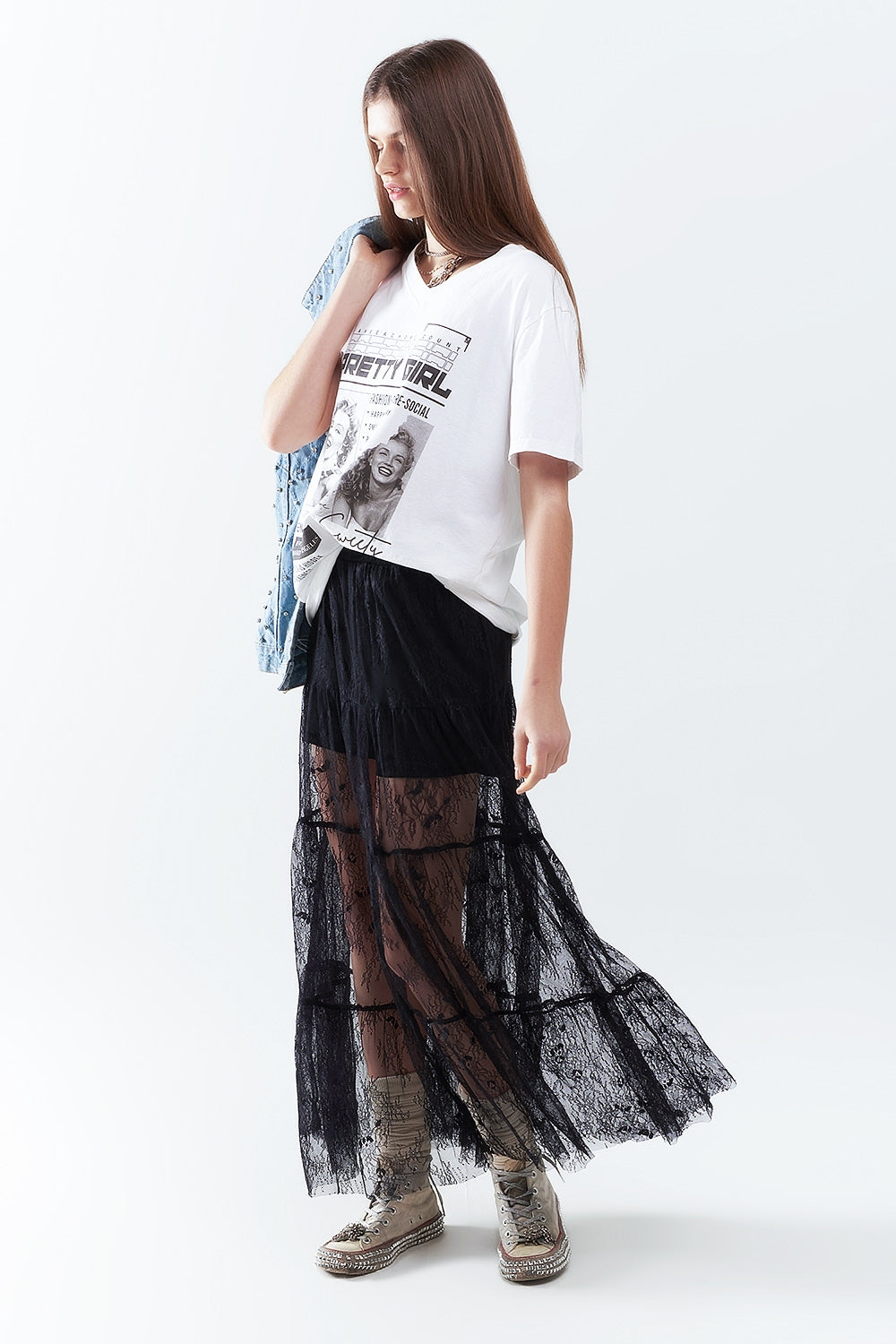 Black Floral Lace Maxi Skirt - Elegant Long Skirt for Women, Perfect for Weddings, Parties, and Special Occasions