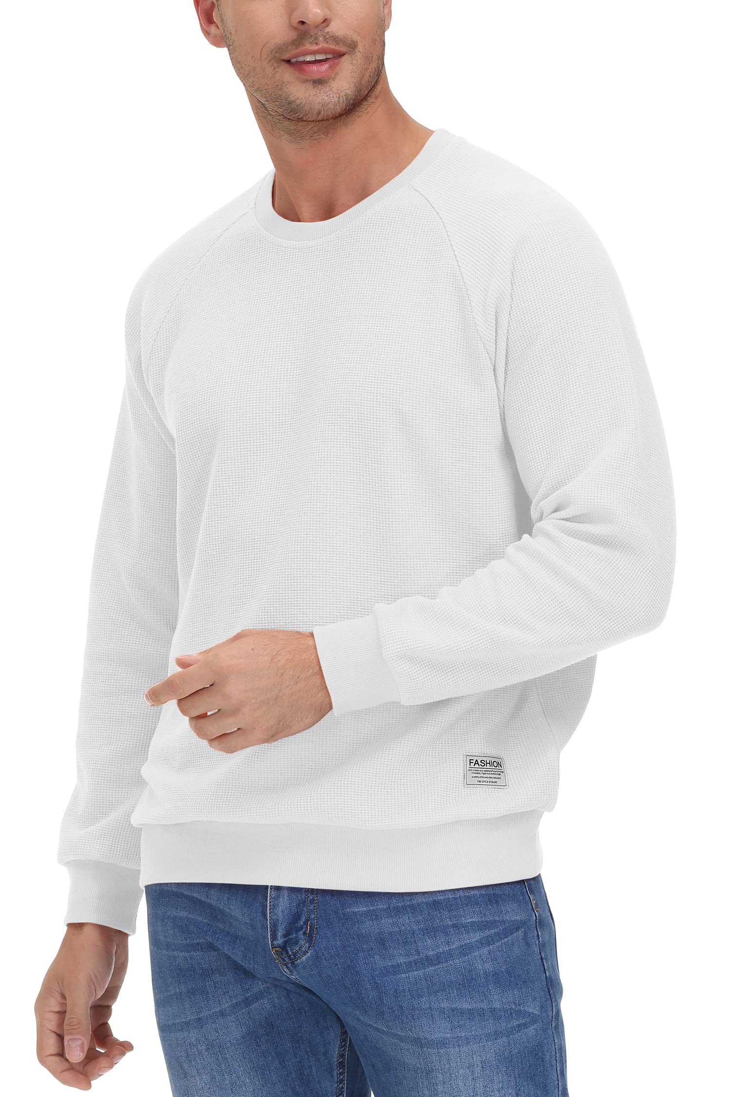 TACVASEN Men's Waffle Knit Crewneck Sweatshirt - Lightweight Long Sleeve Pullover for Casual Wear | Perfect for Outdoor Activities, Lounge & Everyday Comfort