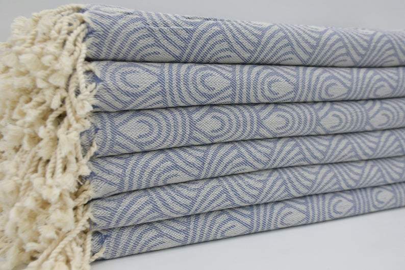 Premium Blue Waves 100% Cotton Bath Towel Set - Soft, Absorbent & Quick-Drying for Beach, Pool & Spa Use