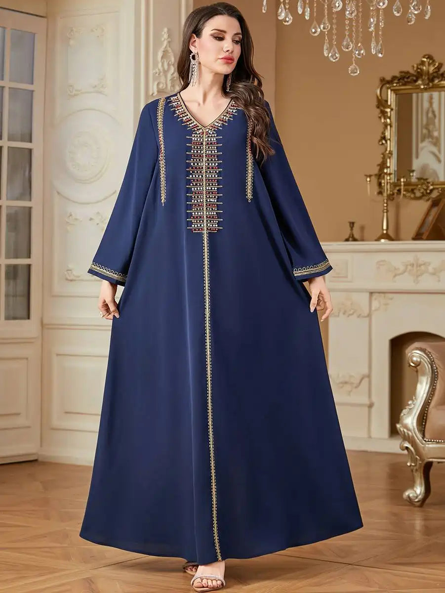 Elegant Beaded Embroidery Arab Eid Caftan Dress for Women - Perfect for Eid Celebrations, Weddings & Special Occasions