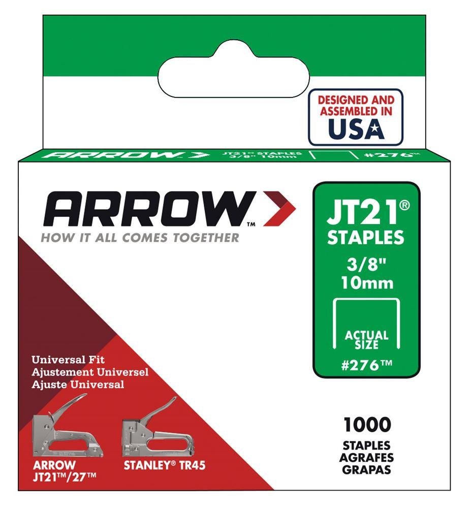 Arrow 276 JT21 3/8-Inch (10mm) Staples - 1000 Count Bulk Pack - Heavy Duty Staples for Upholstery, Carpentry & DIY Projects - Compatible with Arrow T50 Staplers