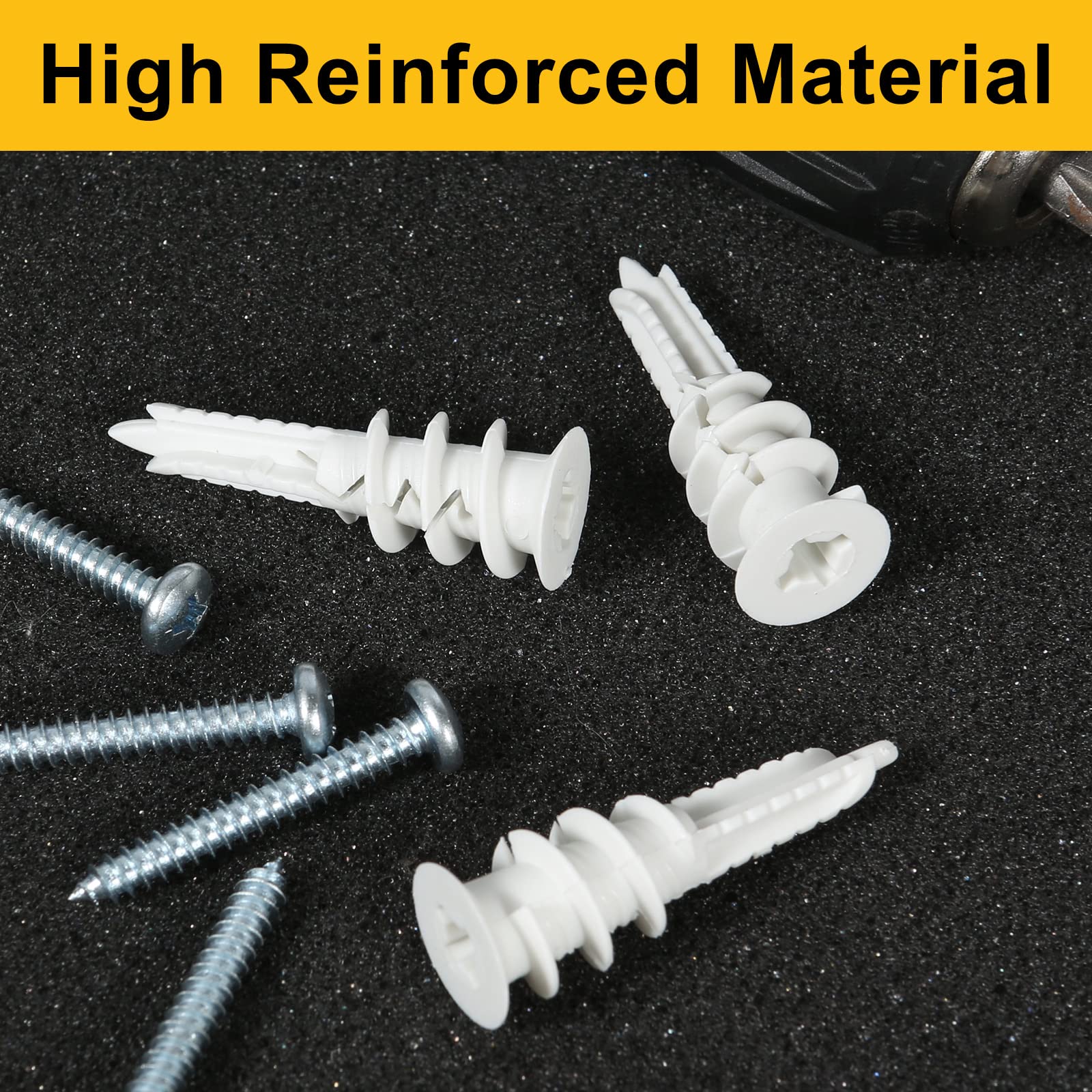 #8 Drywall Anchors 100Pcs - Heavy Duty Wall Anchors with Screws Kit (50 Plastic Anchors + 50 1-1/4'' Screws) - 75LBS Weight Capacity - Perfect for Hanging Pictures, Shelves & Home Decor
