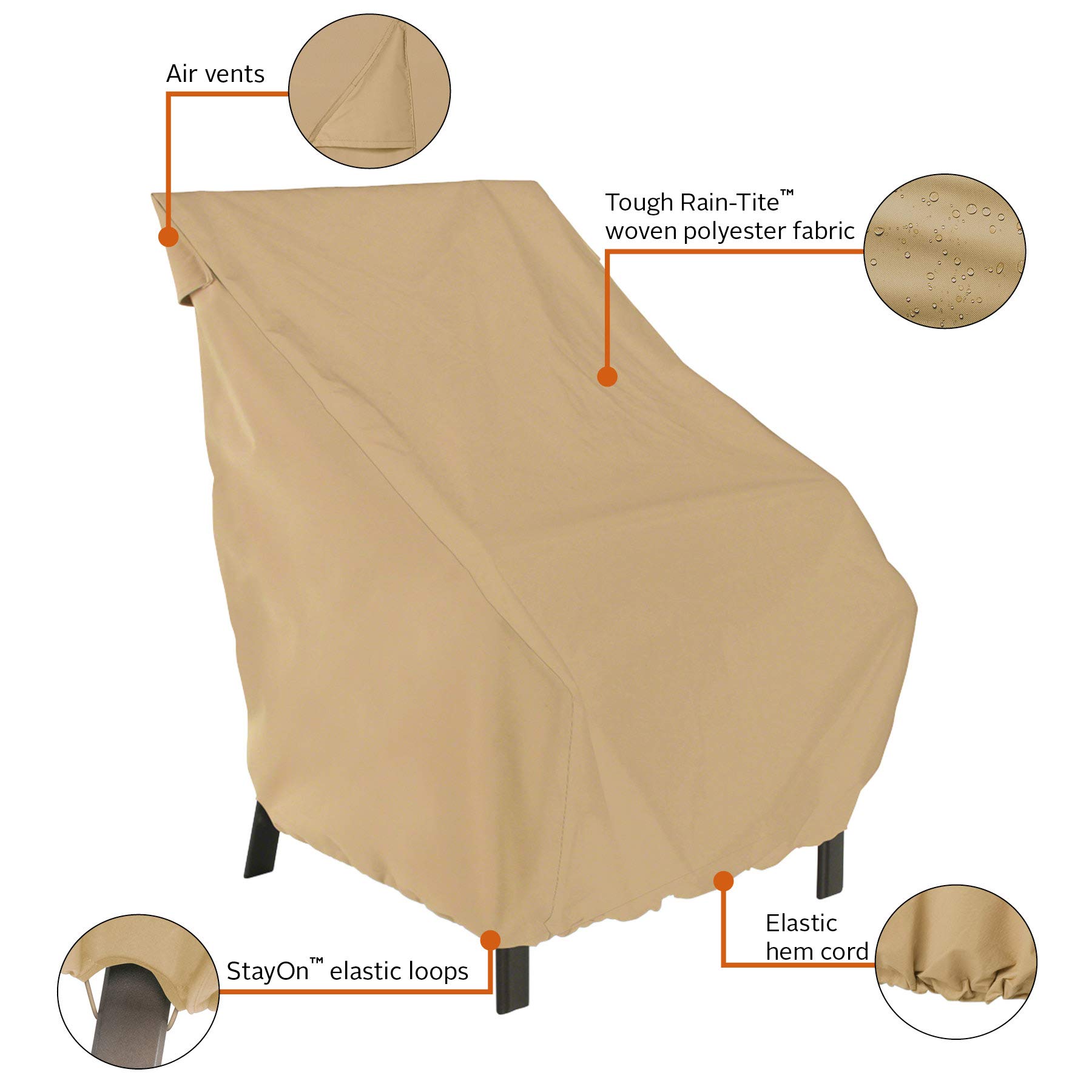 Classic Accessories Terrazzo Water-Resistant 26 Inch High Back Patio Chair Cover - Durable Outdoor Chair Covers for Patio Furniture Protection