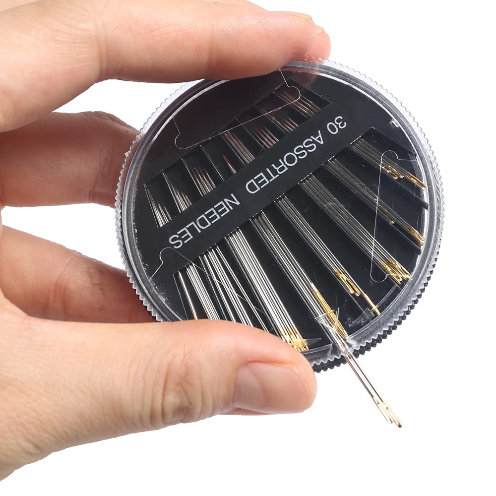 Eketirry Premium Hand Sewing Needles - 4 Pack (30 Count) Assorted Needles Set with 6 Sizes & 2 Threaders for Fabric Repair, Quilting & DIY Crafts - Ideal for Home Sewing, Clothing Mending & Emergency Repairs (Black)