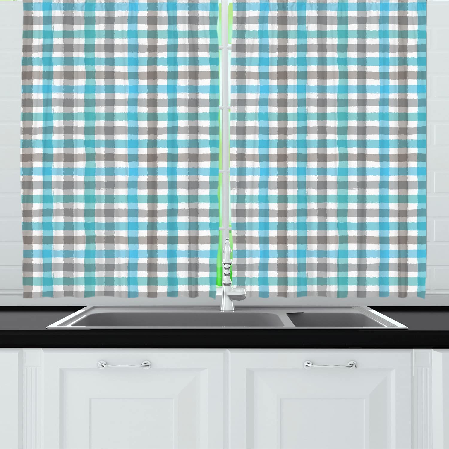 Ambesonne Blue Geometric Kitchen Curtains - 55
