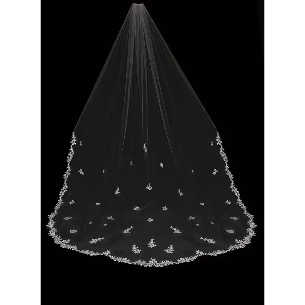 Royal Cathedral Bridal Veil - Elegant Lace Wedding Veil with Beaded Detailing (V2390RC) | Perfect for Church Weddings, Cathedral Ceremonies & Formal Bridal Looks