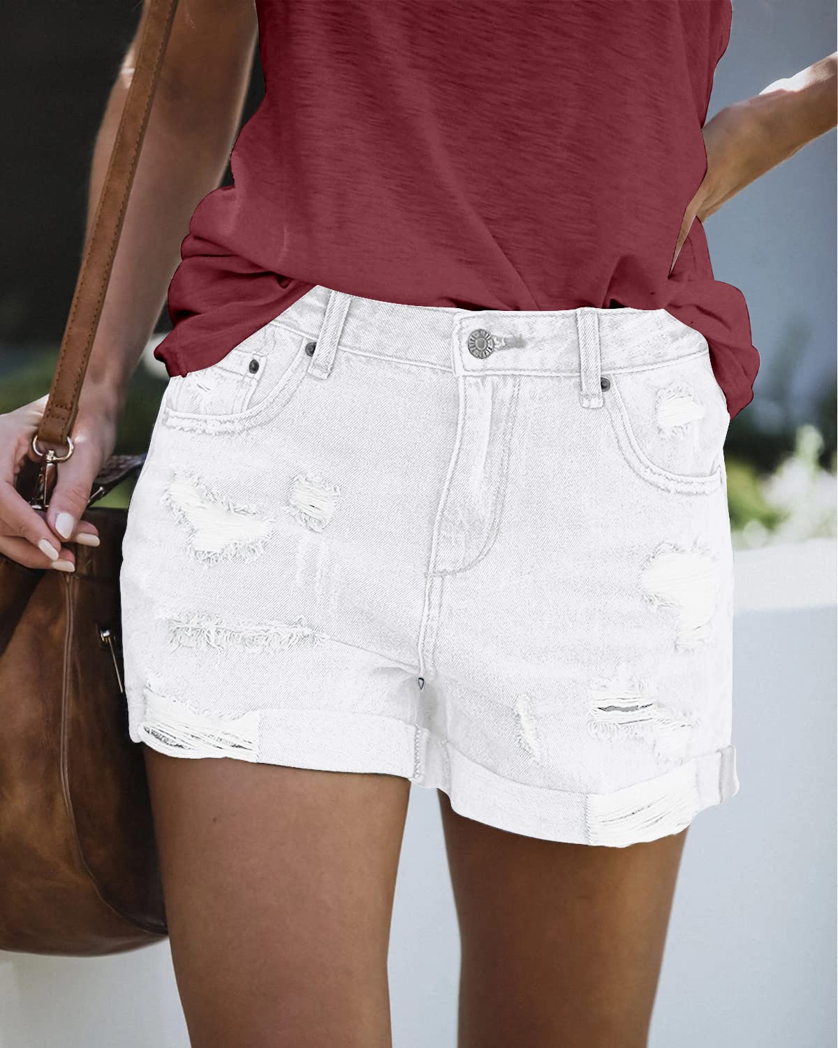 Women's Stretch Denim Shorts with Button Pockets - Comfortable Casual Jean Shorts for Summer | Perfect for Beach, Travel & Everyday Wear