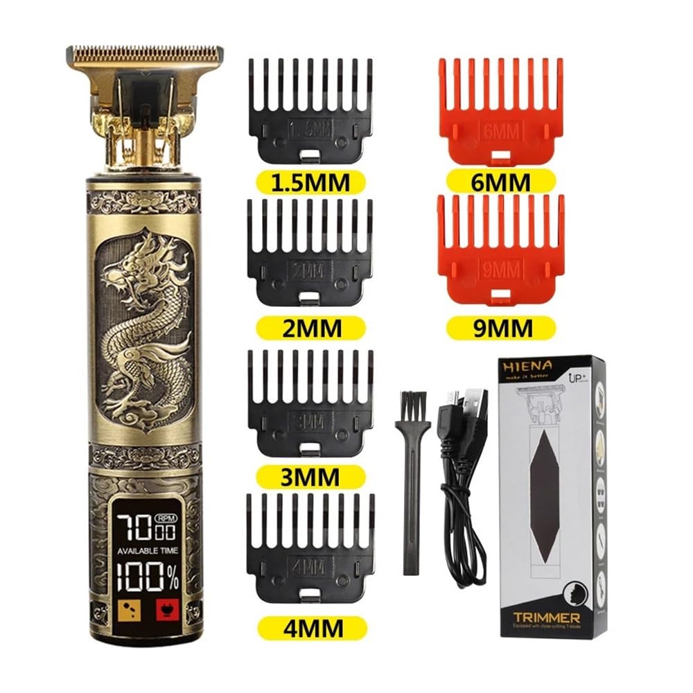 Professional USB Rechargeable Electric Hair Clipper Trimmer - LCD Display, Gold Light, Oil Head & Carving Mark Razor for Men's Grooming, Beard & Hair Styling at Home or Salon