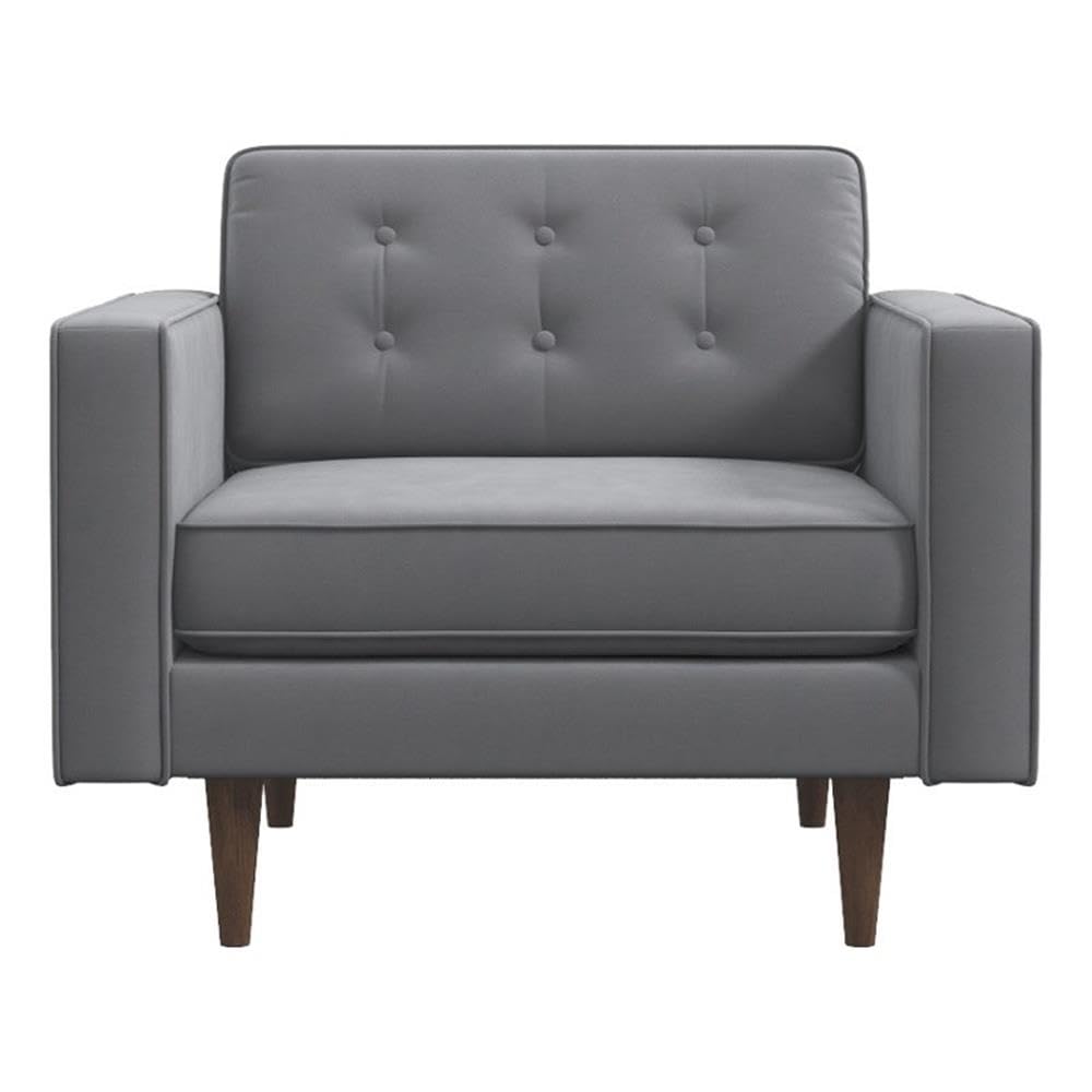 ASHCROFT Harriet Mid Century Modern Velvet Accent Armchair - Gray Upholstered Lounge Chair for Living Room, Bedroom & Office Decor