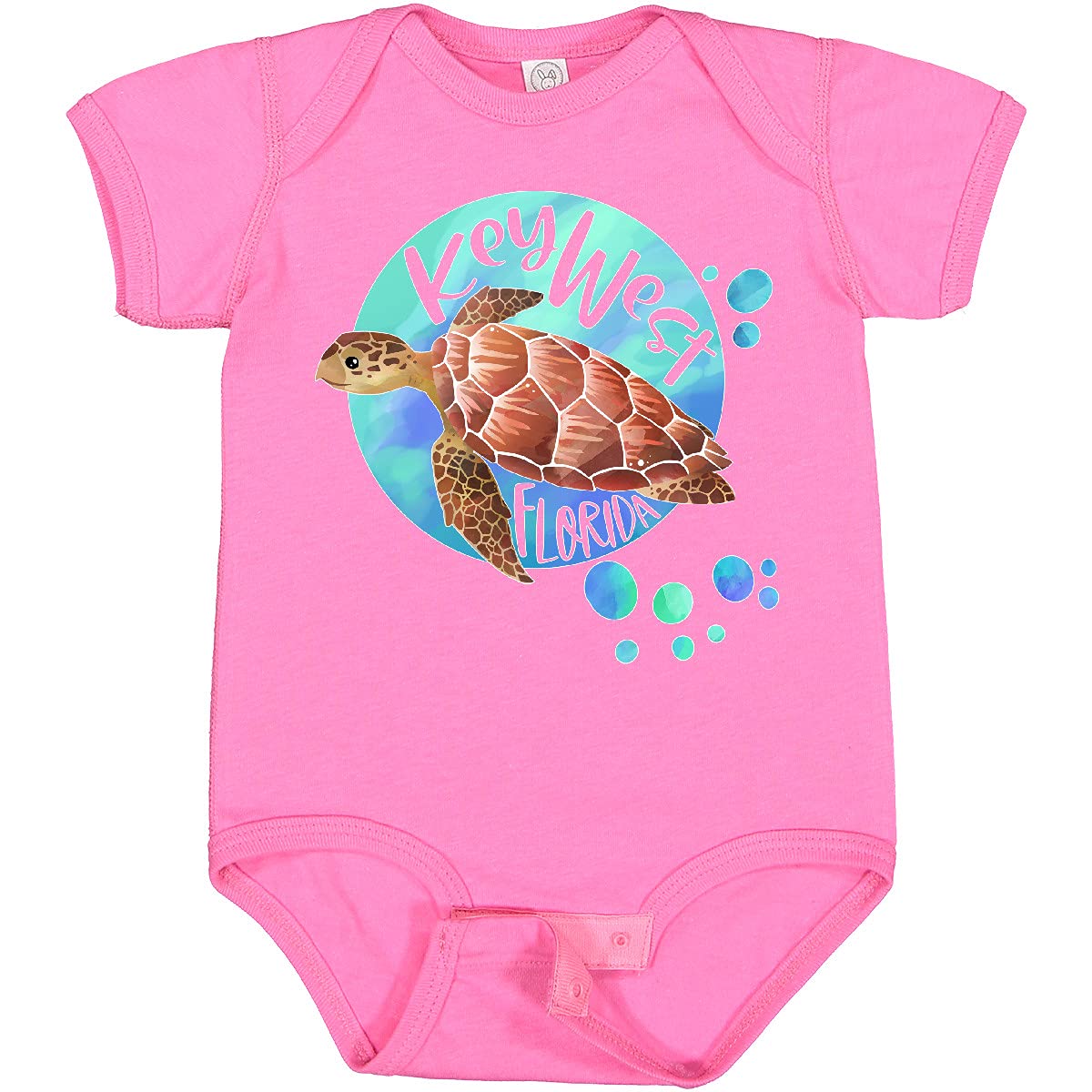 Inktastic Key West Florida Swimming Sea Turtle with Bubbles Baby Bodysuit - Cute Organic Cotton Onesie for Newborns & Infants - Perfect for Beach Vacations, Family Photos & Everyday Wear