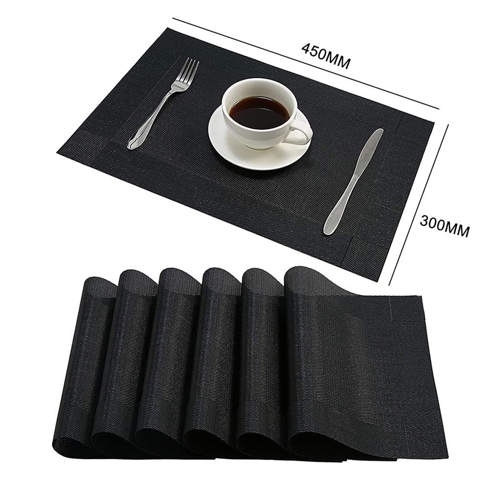 6-Piece PVC Heat-Resistant Placemats Set - Non-Slip Rectangular Dining Table Mats for Bowls & Dishes | Perfect for Kitchen, Dining Room, and Outdoor Picnics