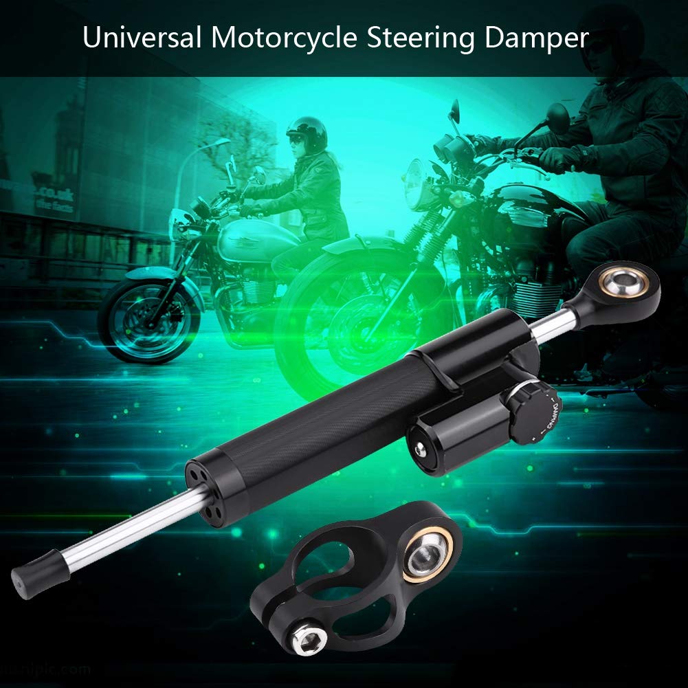 KIMISS Universal Motorcycle Steering Damper Stabilizer - Aluminum Linear Reversed Safety Control with Mounting Bracket | for Harley, Honda, Yamaha & More | Improves Handling on Rough Roads & High-Speed Riding