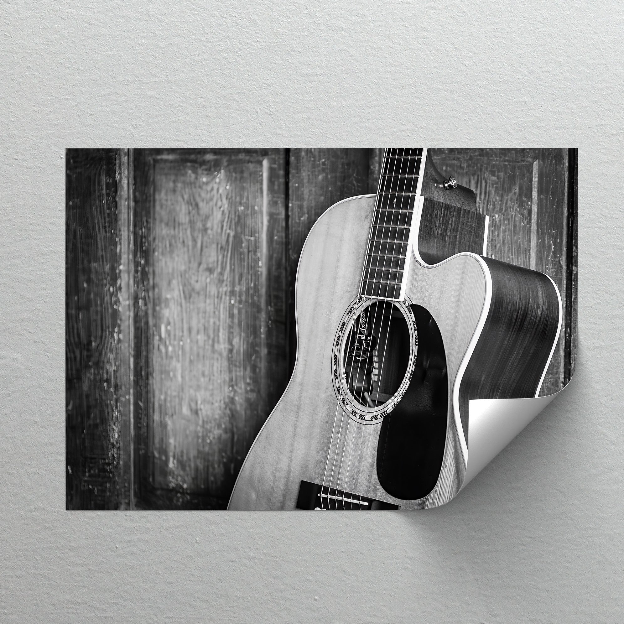 Acoustic Soul - Black and White Guitar Music Canvas Wall Art Print for Home & Office Decor - Perfect for Living Room, Bedroom, Studio