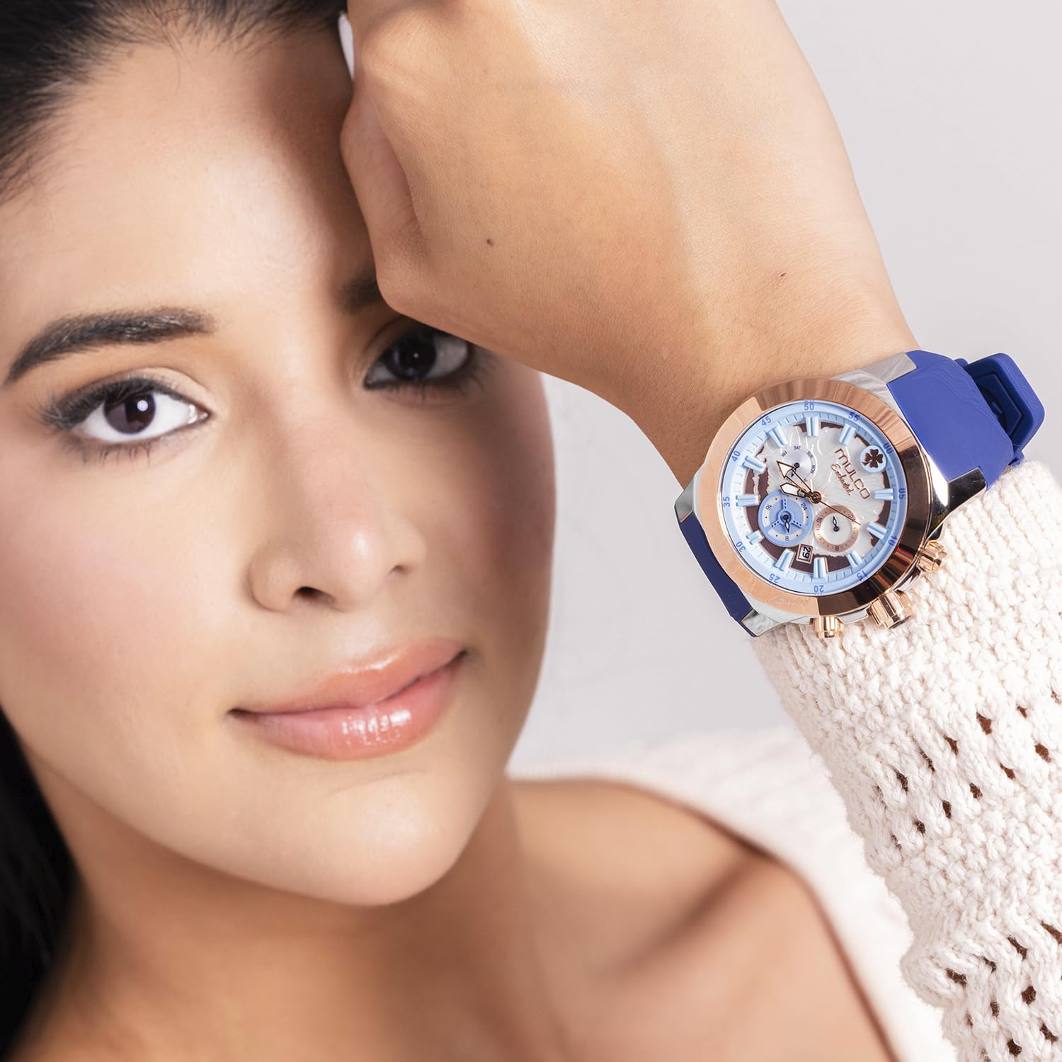 Mulco Women's Watch - Silver Stainless Steel with Silicone Band, Rose Gold & Mother Pearl Face for Everyday Elegance