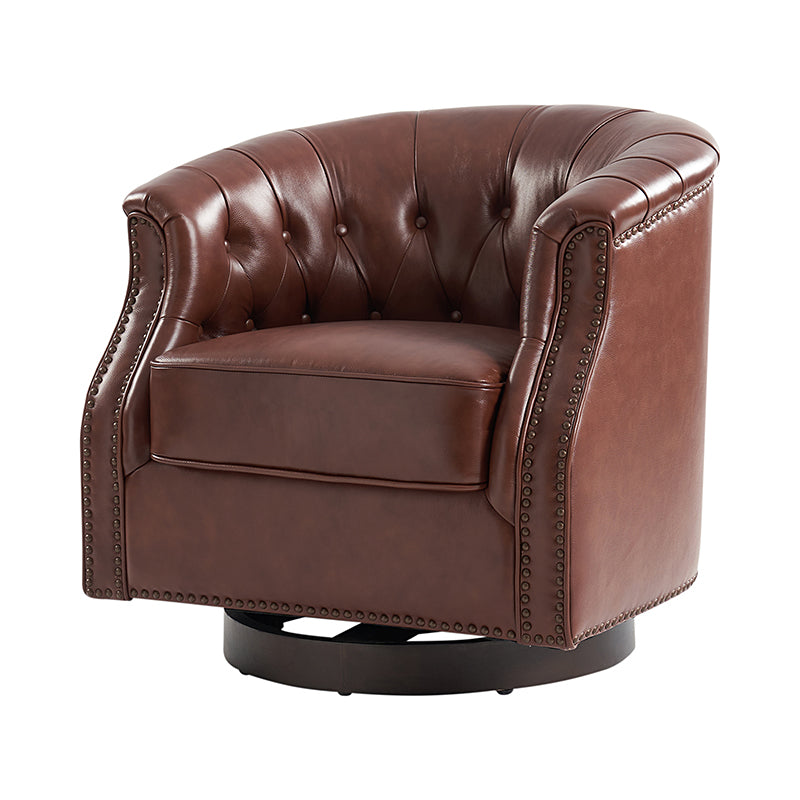 Morris Chesterfield Traditional Rocker Button Tufted Swivel Chair - Classic Leather Upholstered Recliner for Living Room, Office & Study - Perfect for Relaxing, Reading & Entertaining Guests